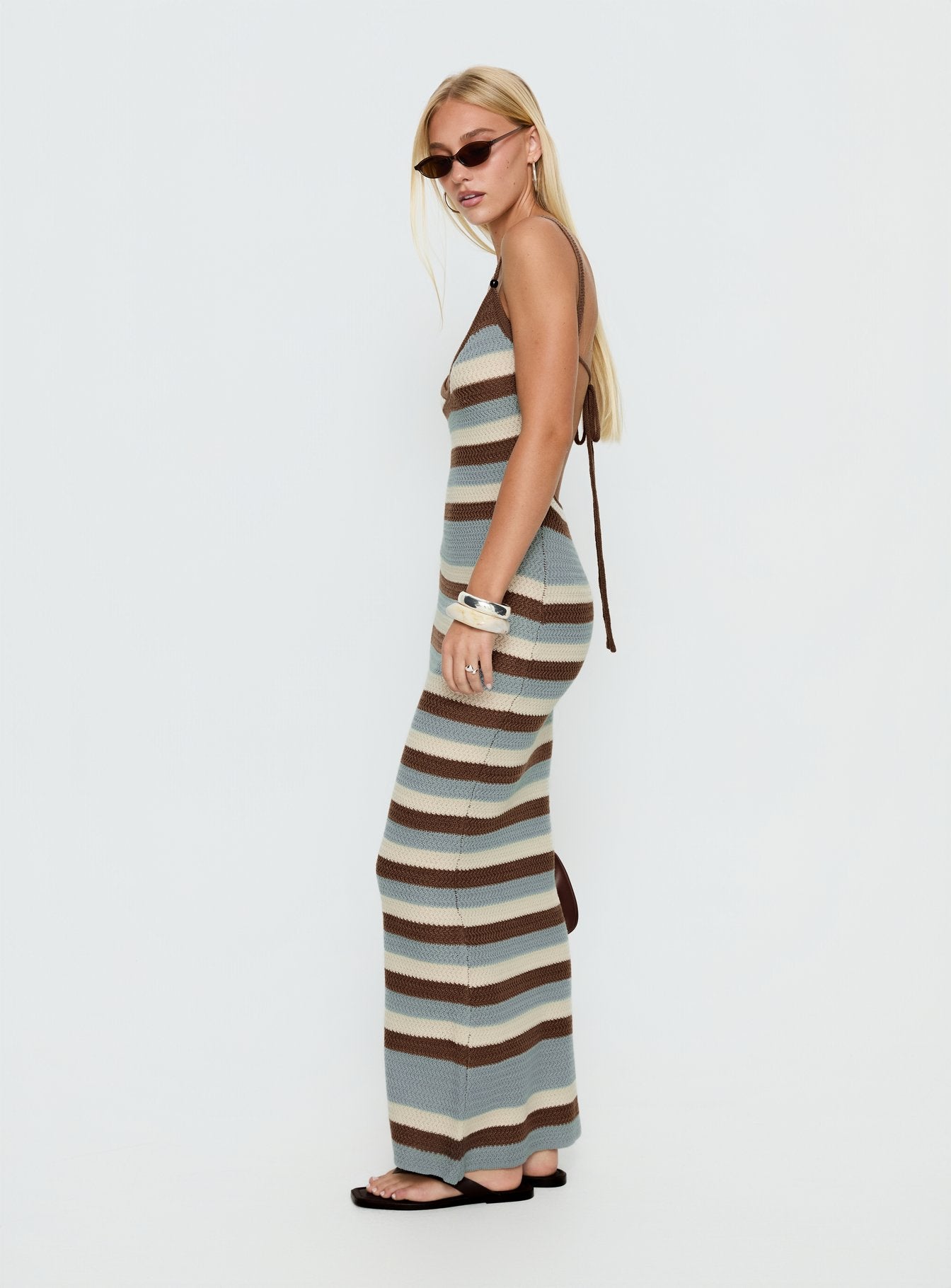 Leylana Scoop Knitted Maxi Dress Blue / Brown Stripe - Image 4