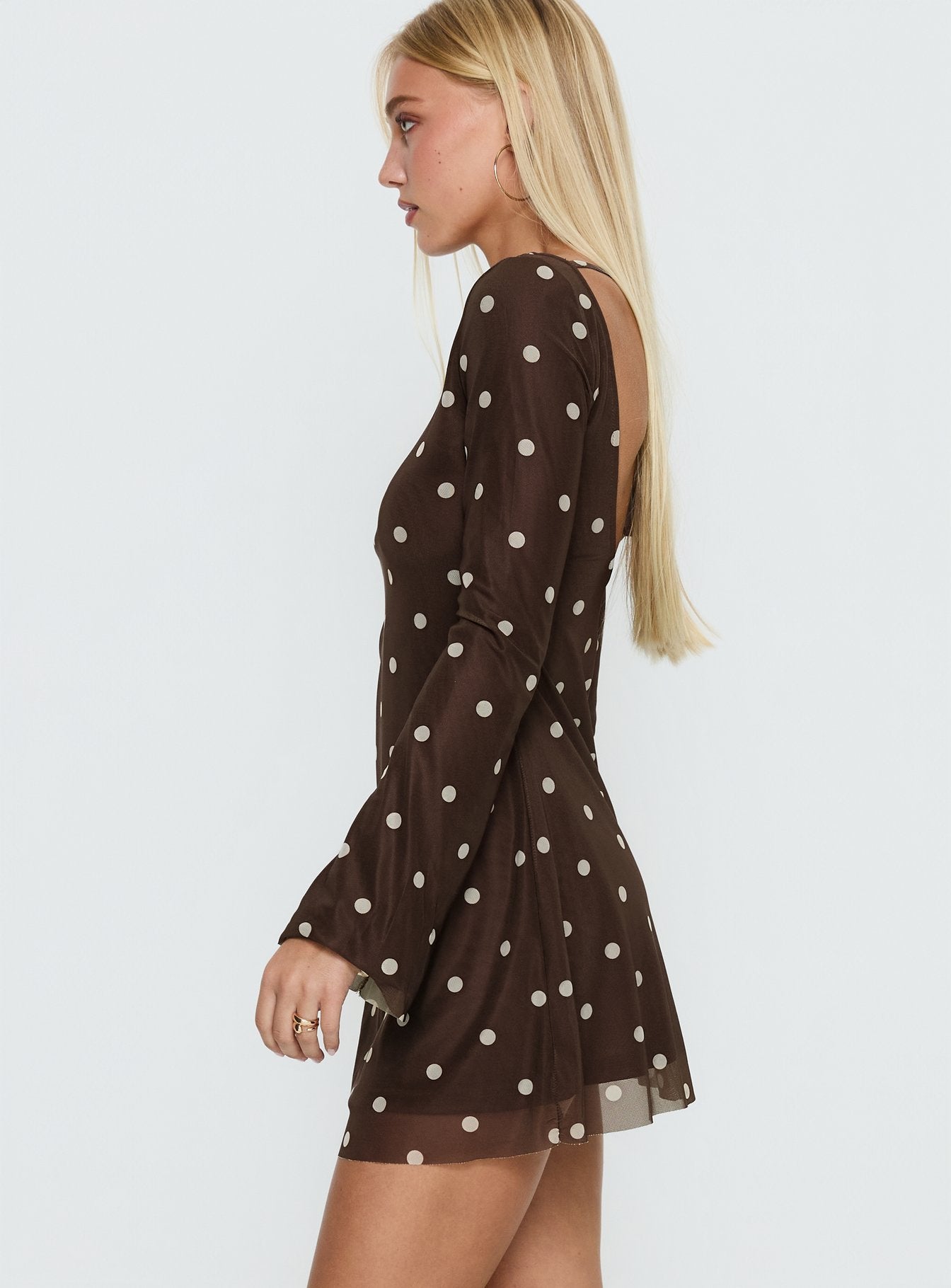 Lukea Long Sleeve Mini Dress Brown Polka Dot - Image 3