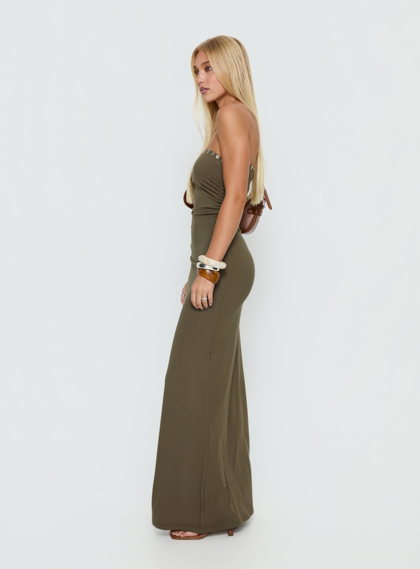 Erita Strapless Maxi Dress Kahki - Image 3