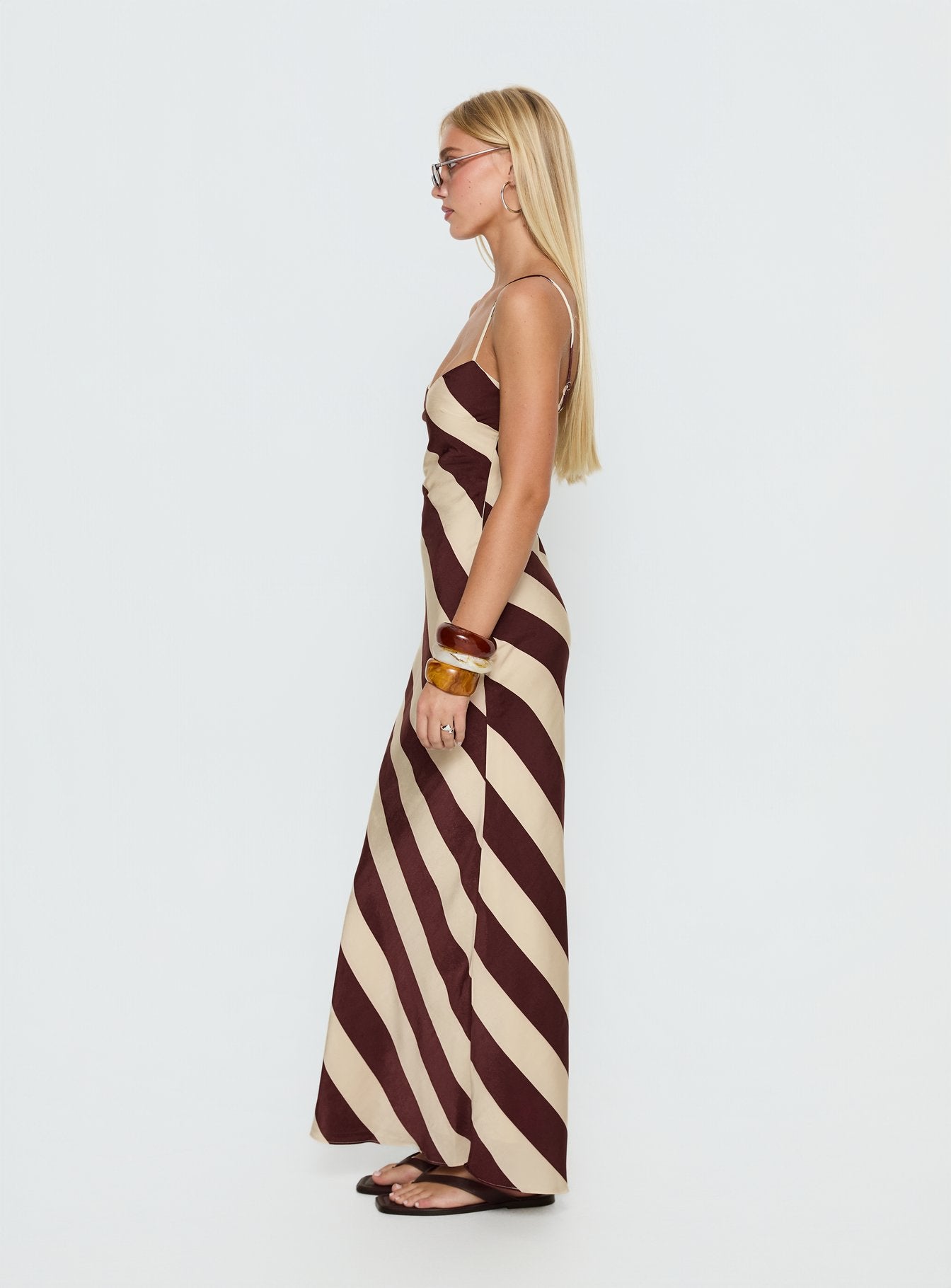 Rhodie Scoop Maxi Dress Brown / Cream Stripe - Image 4