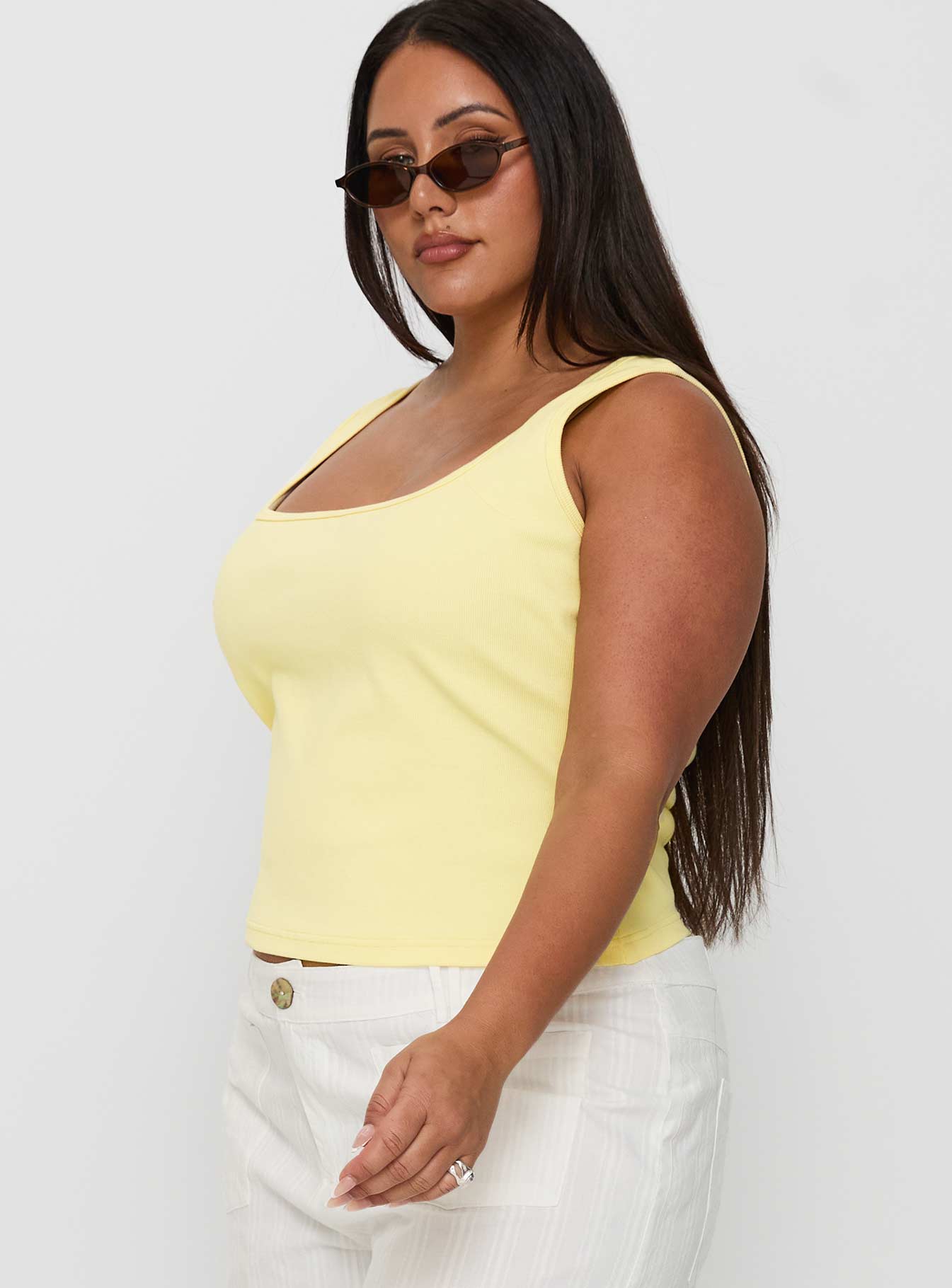 Baseline Square Neck Rib Tank Top Lemon Curve - Image 4
