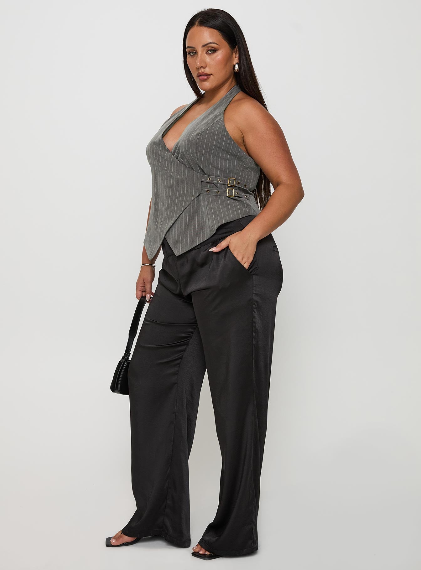 First Place Low Rise Satin Pant Black Curve - Image 4