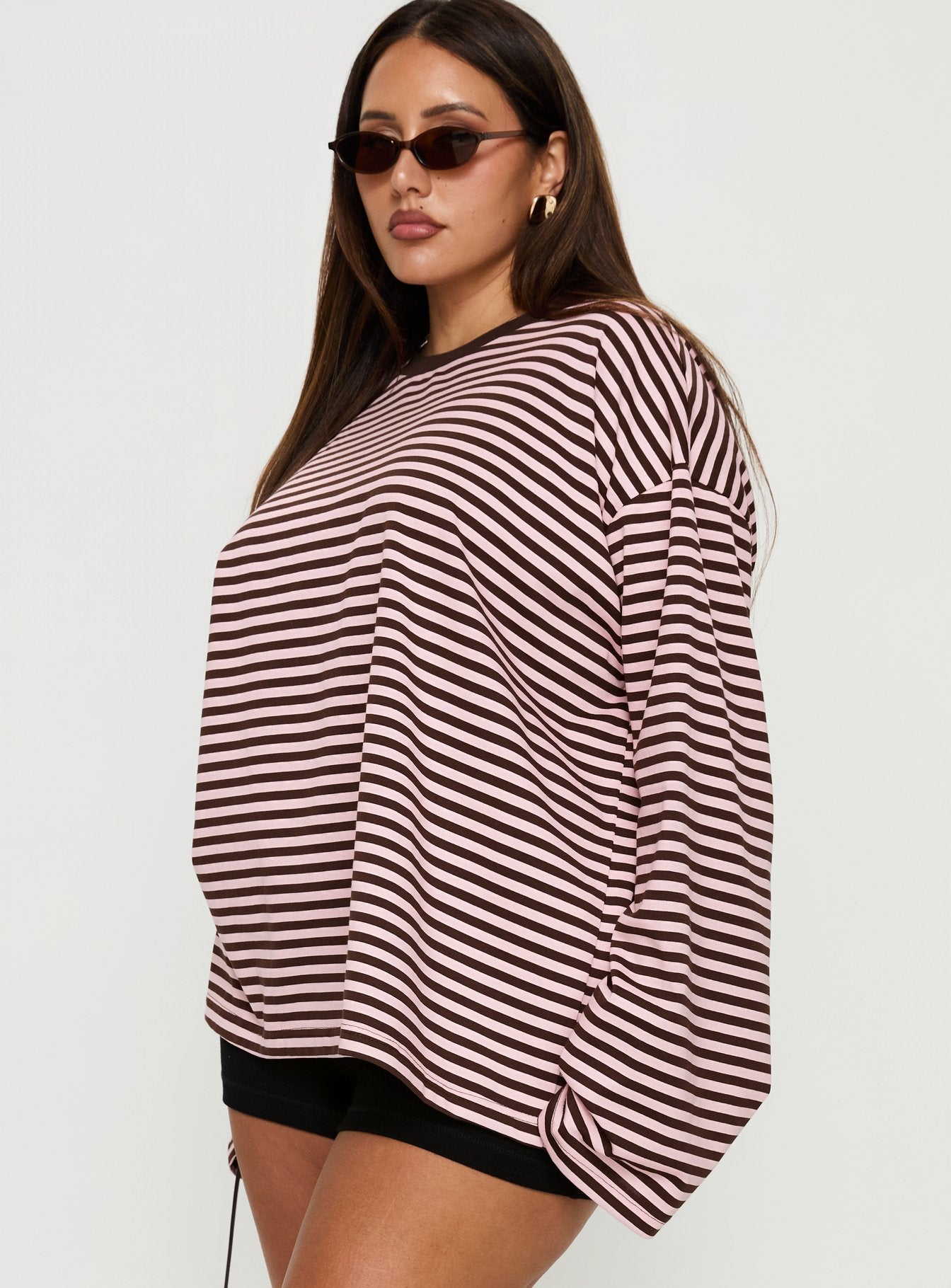Settle Down Long Sleeve Top Pink / Brown Stripe Curve - Image 4