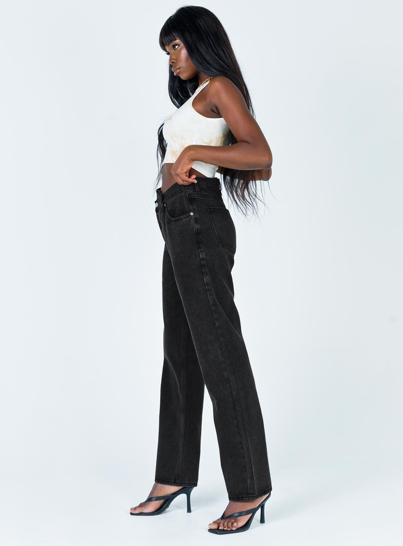 Holly Asymmetric Straight Leg Jean Black Denim - Image 4