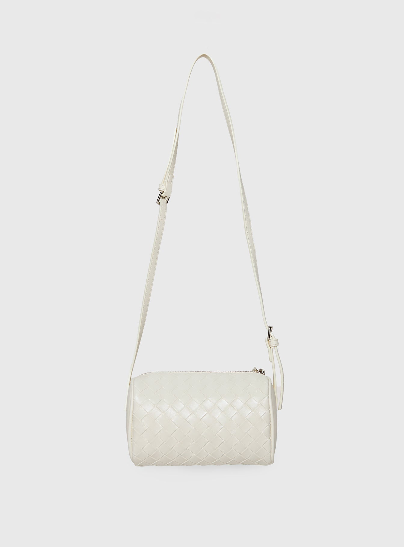 Corlee Woven Faux Leather Cylinder Bag Cream - Image 4