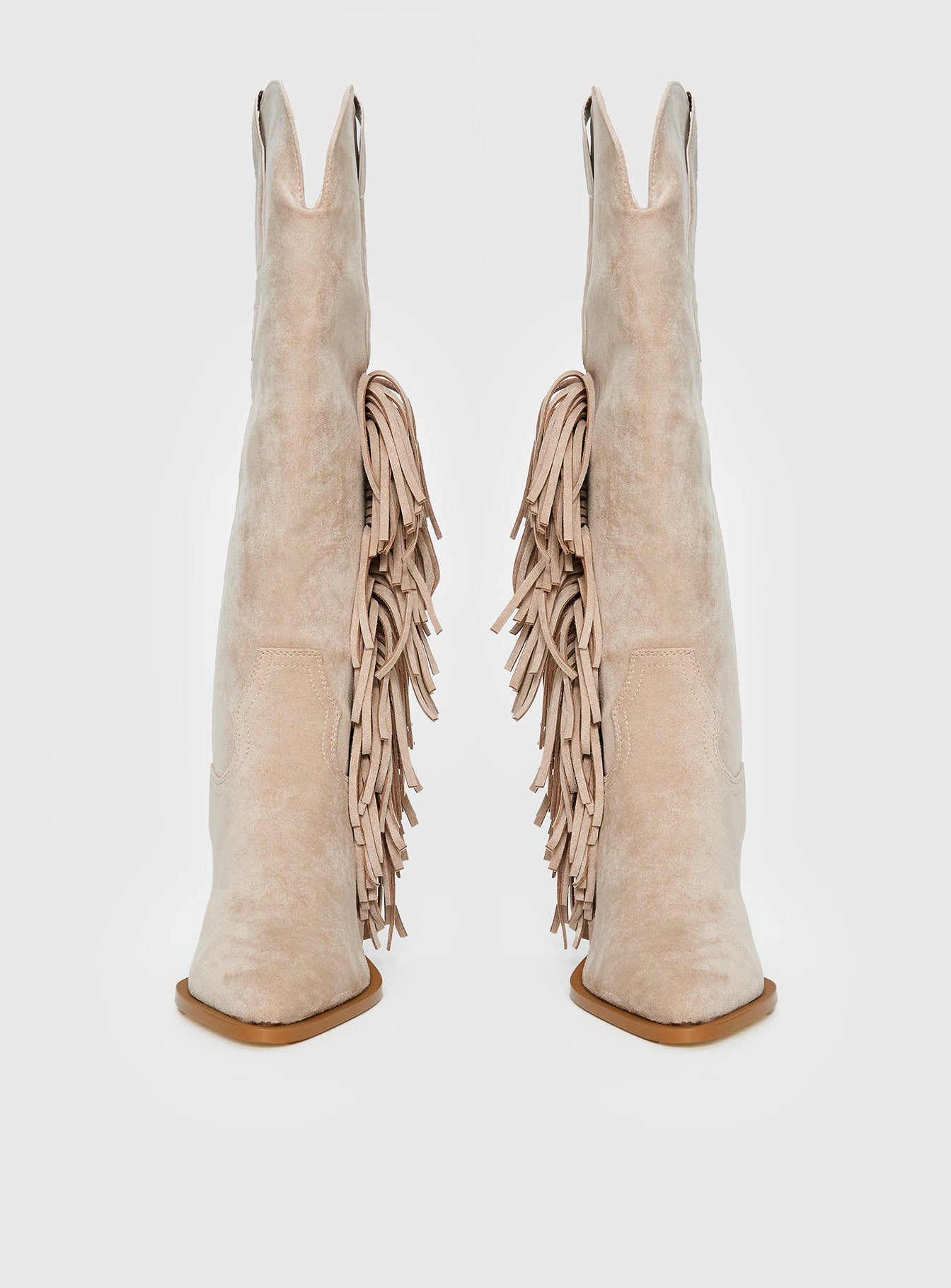 Billini Ardie Faux Suede Tassel Cowboy Boots Light Beige - Image 3