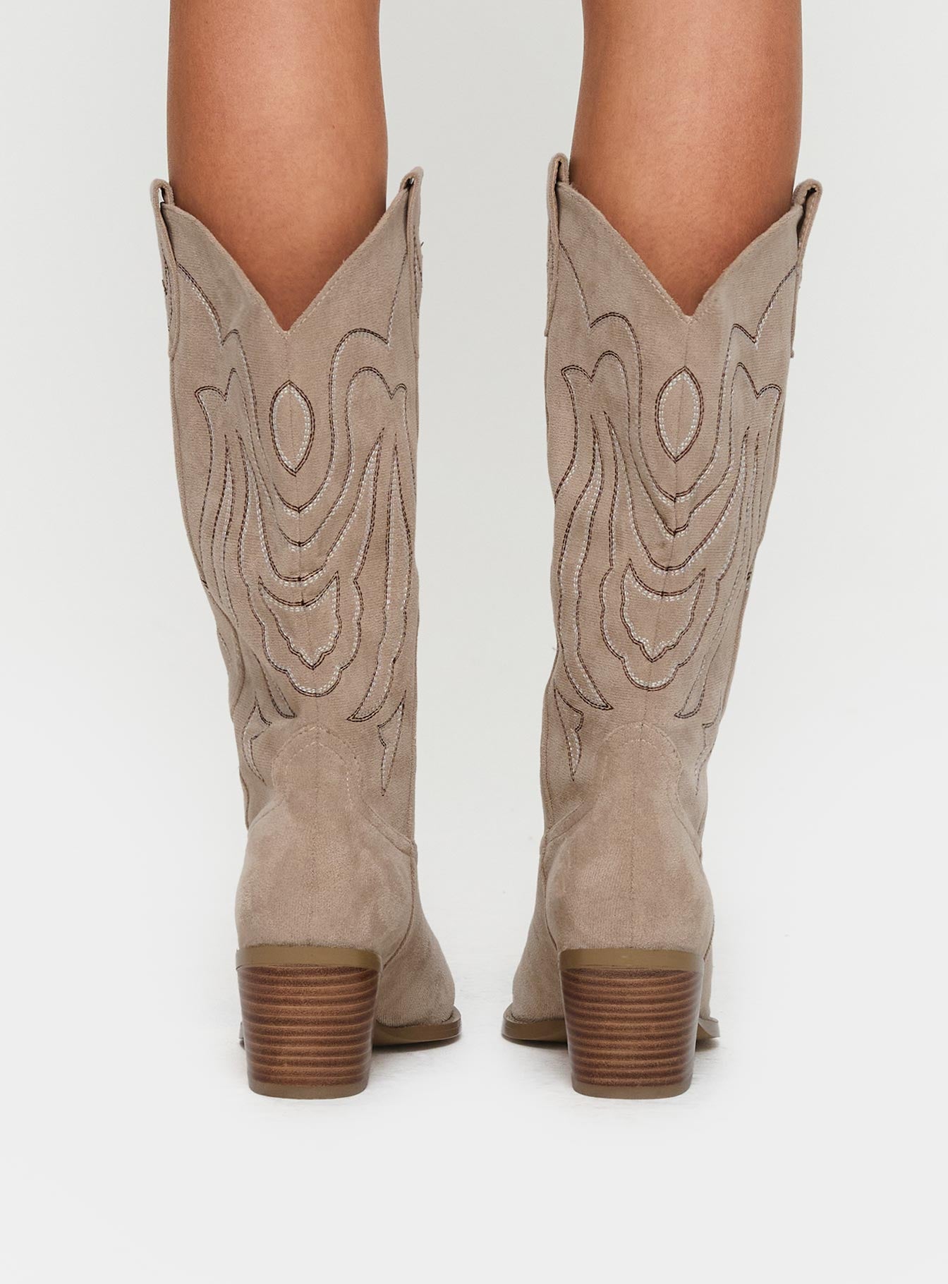 Billini Delanie Cowboy Boots Taupe Faux Suede - Image 4