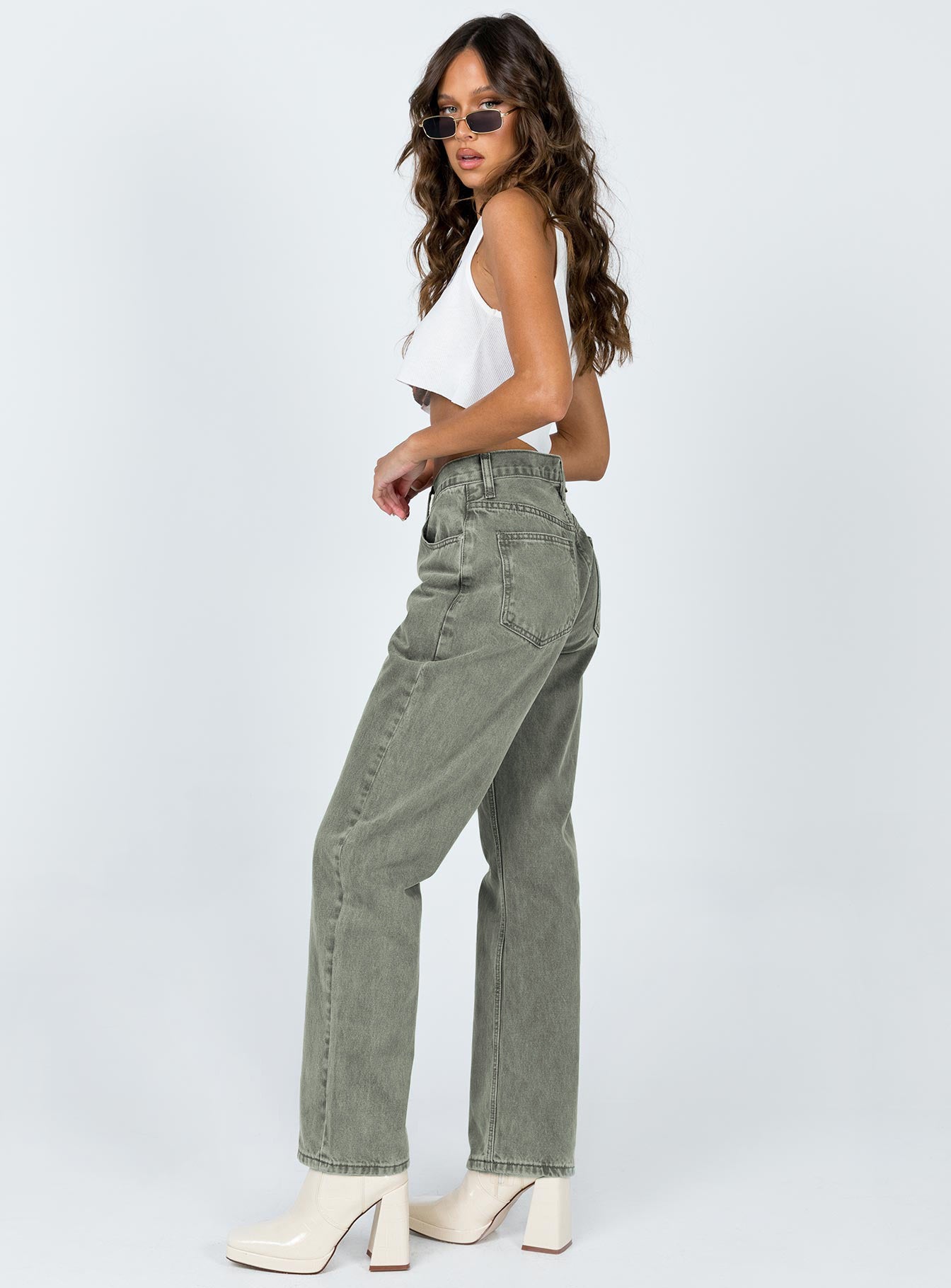 Holly Asymmetric Straight Leg Jean Green Denim - Image 4