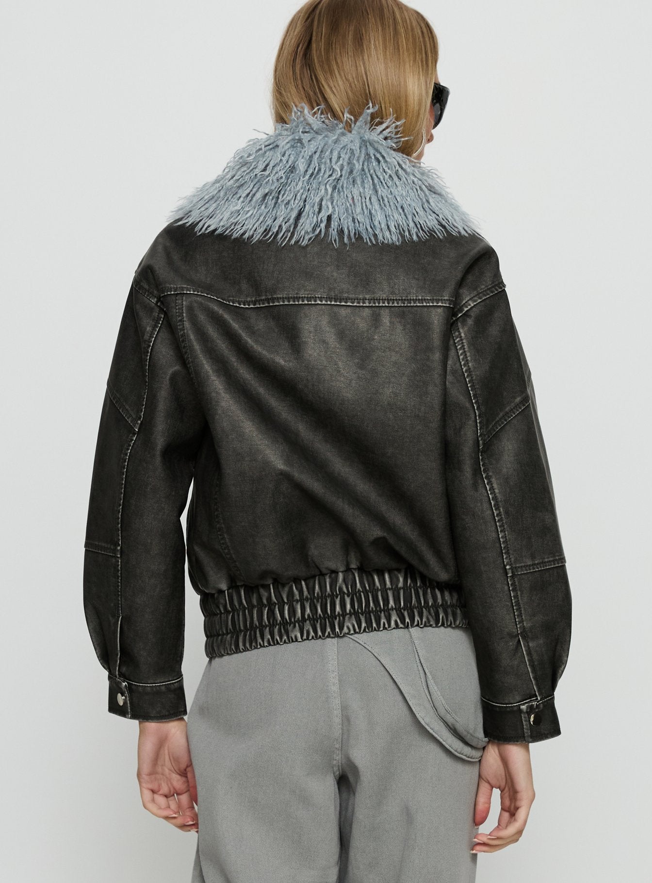 Brittanni Fluffy Collar Jacket Black / Blue - Image 5