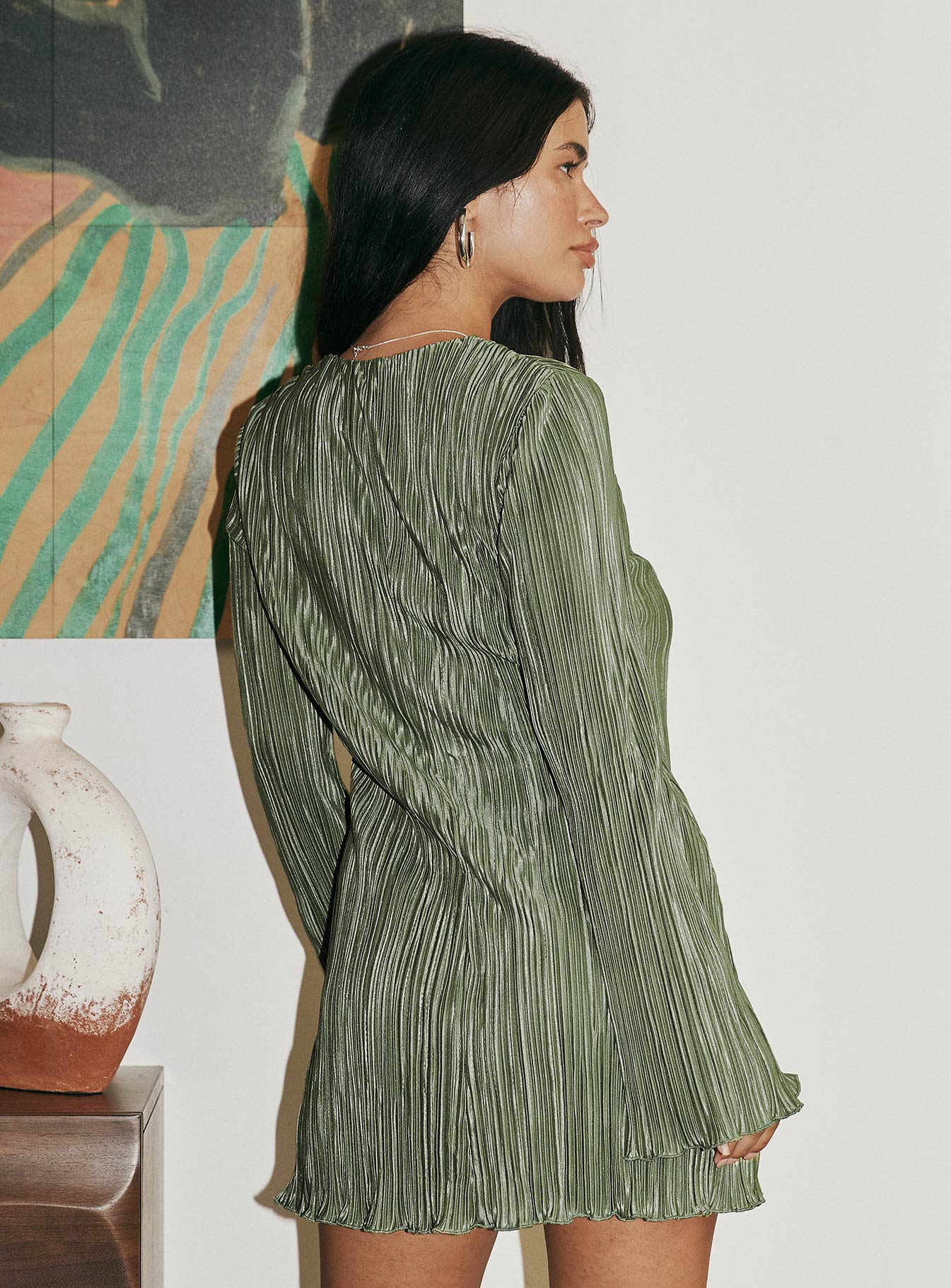 Malop Long Sleeve Mini Dress Sage - Image 4