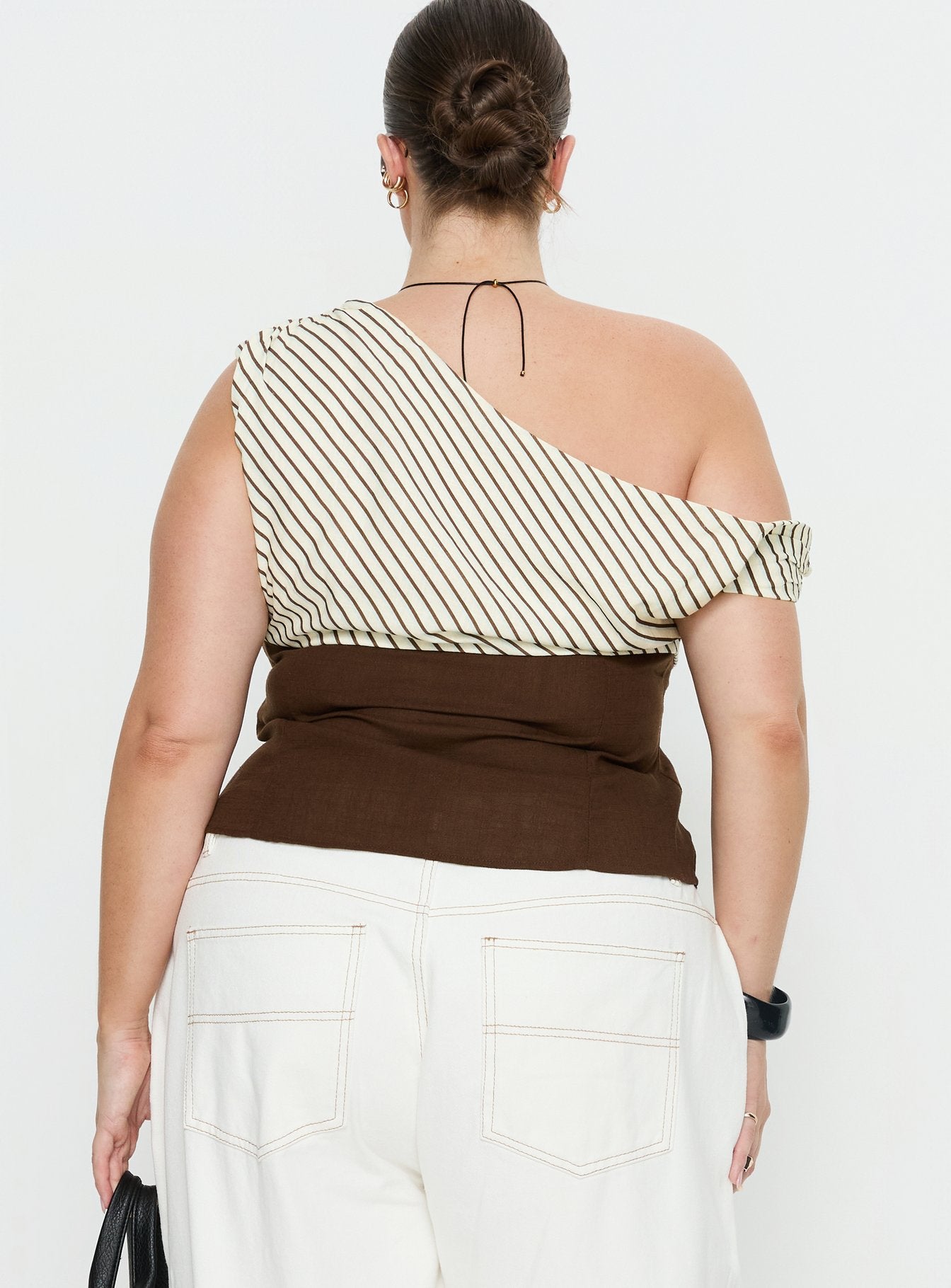 Past Life One Shoulder Top Brown / Stripe Curve - Image 5