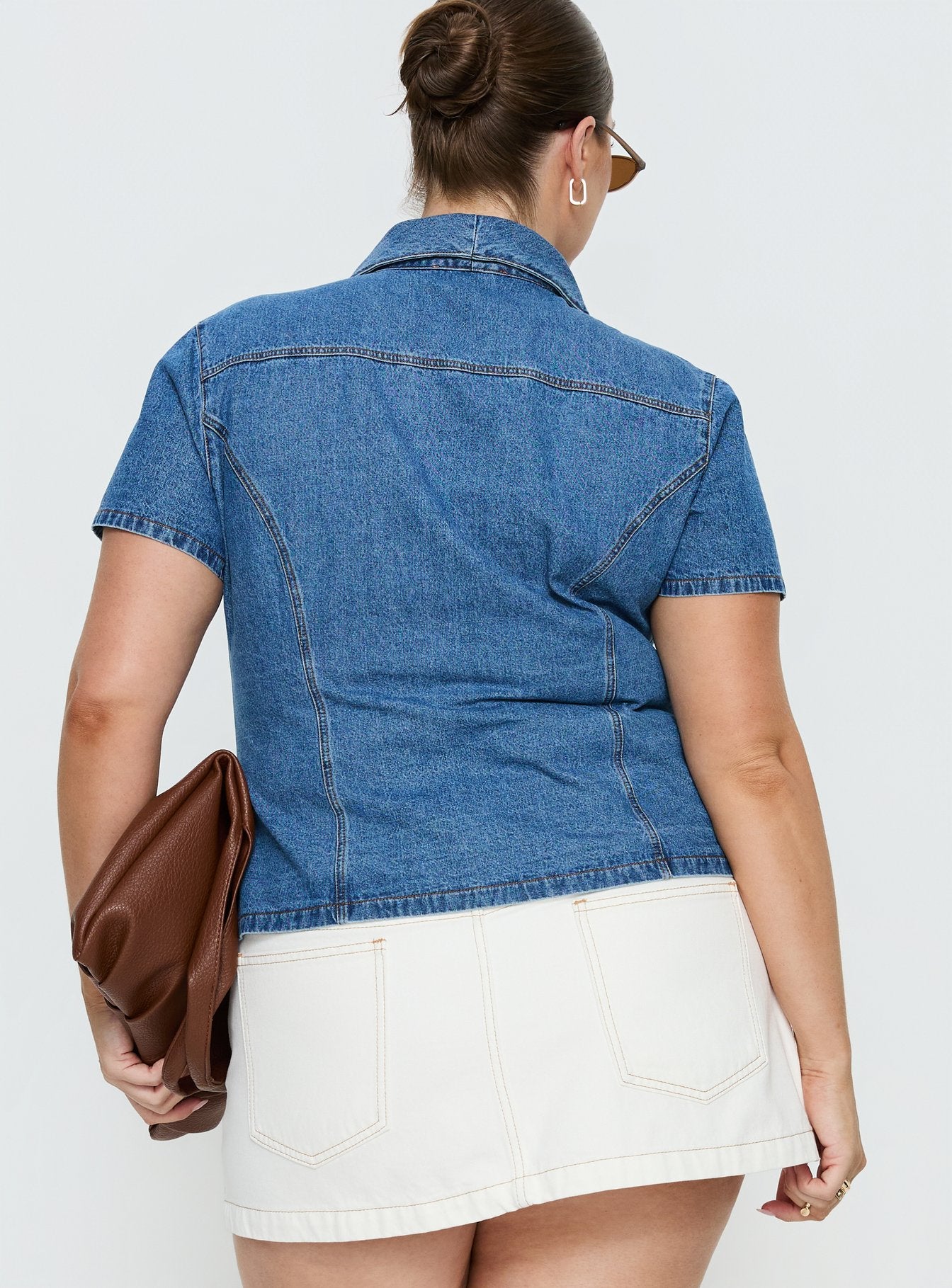 Ellix Button Up Top Blue Denim Curve - Image 5