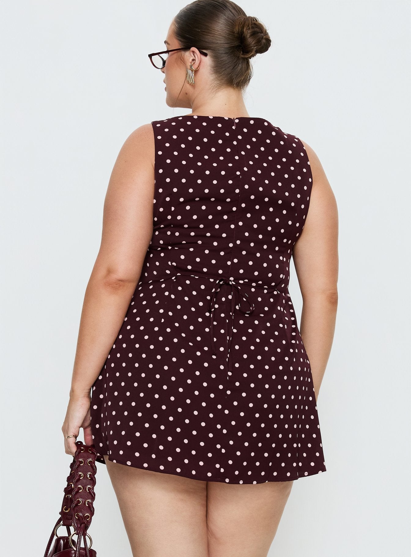 Kherin Boat Neck Romper Wine Polka Curve - Image 5