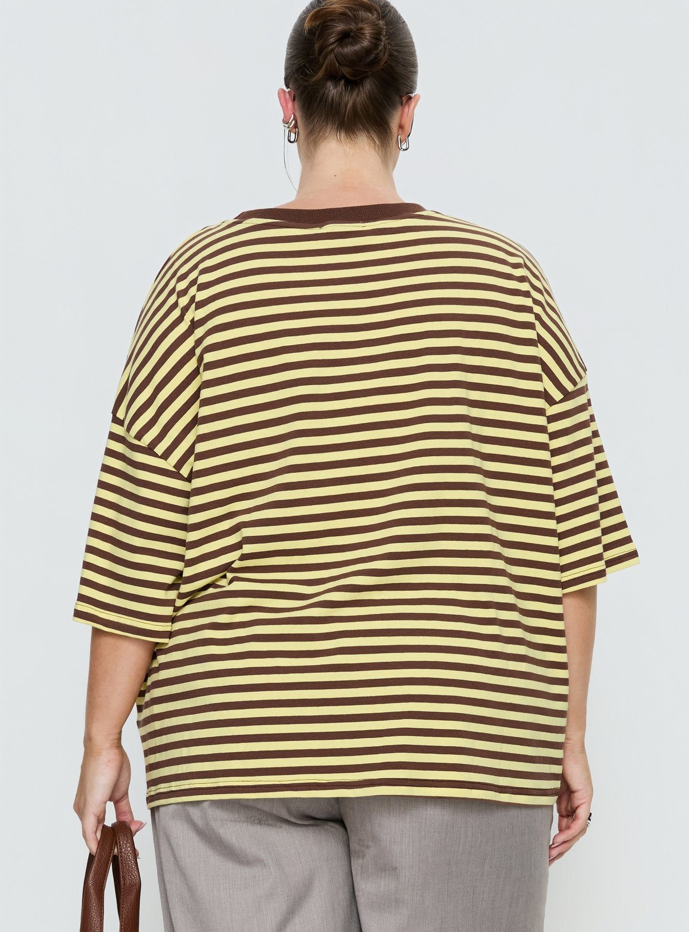 Settle Down Short Sleeve Top Yellow / Brown Stripe Curve - Image 5