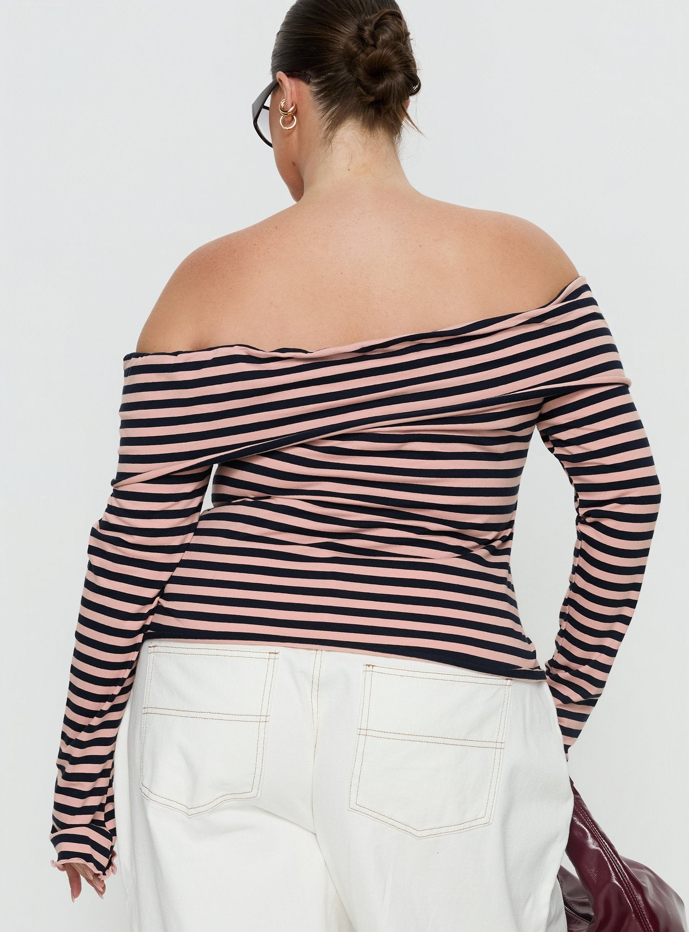 Janicia Off Shoulder Top Pink Stripe Curve - Image 4