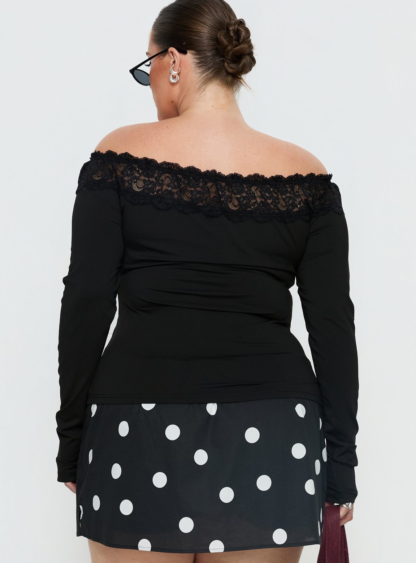 Breiann Lace Off Shoulder Long Sleeve Top Black Curve - Image 4