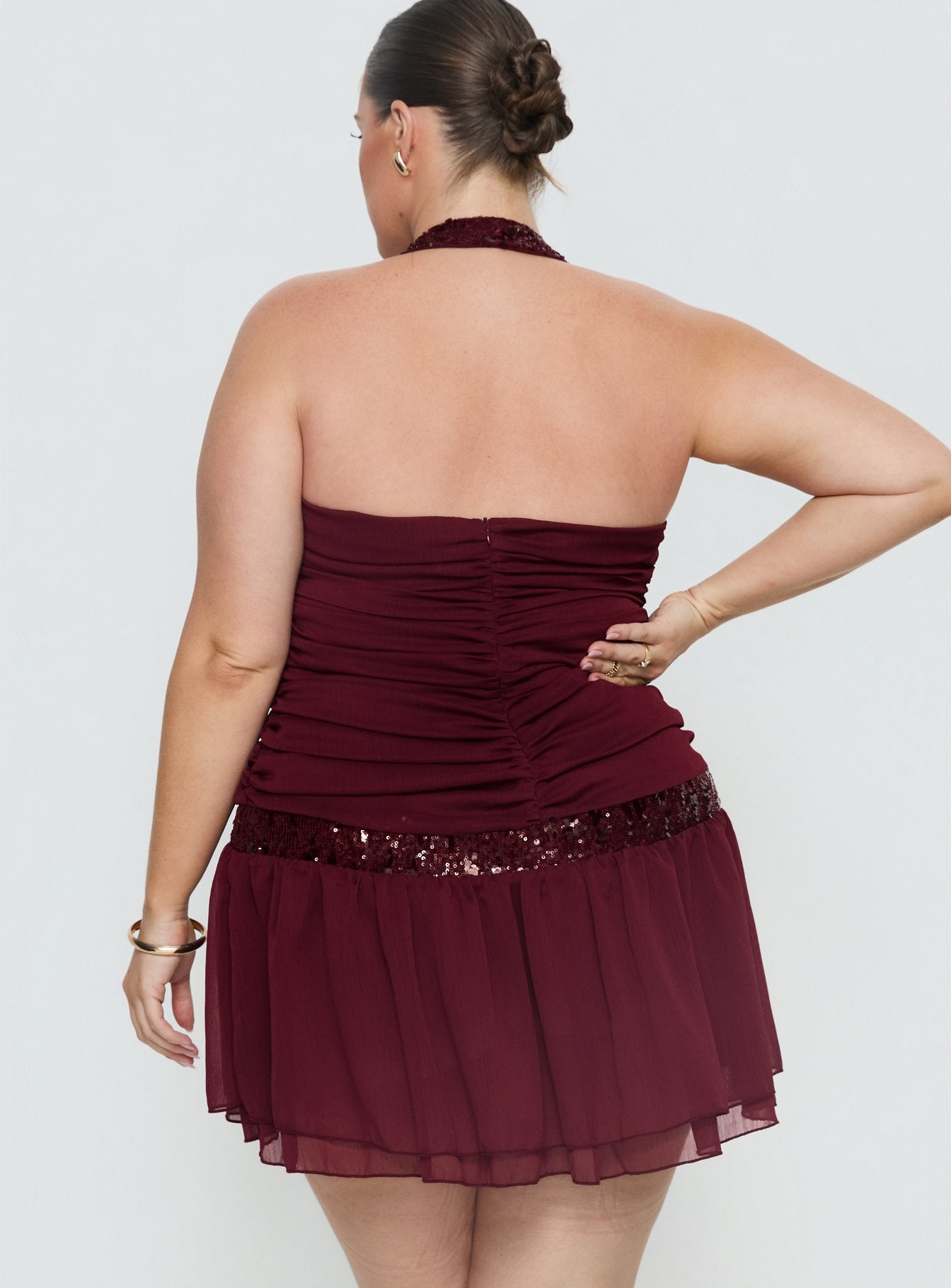 Aisleigh Sequin Halter Mini Dress Berry Curve - Image 5
