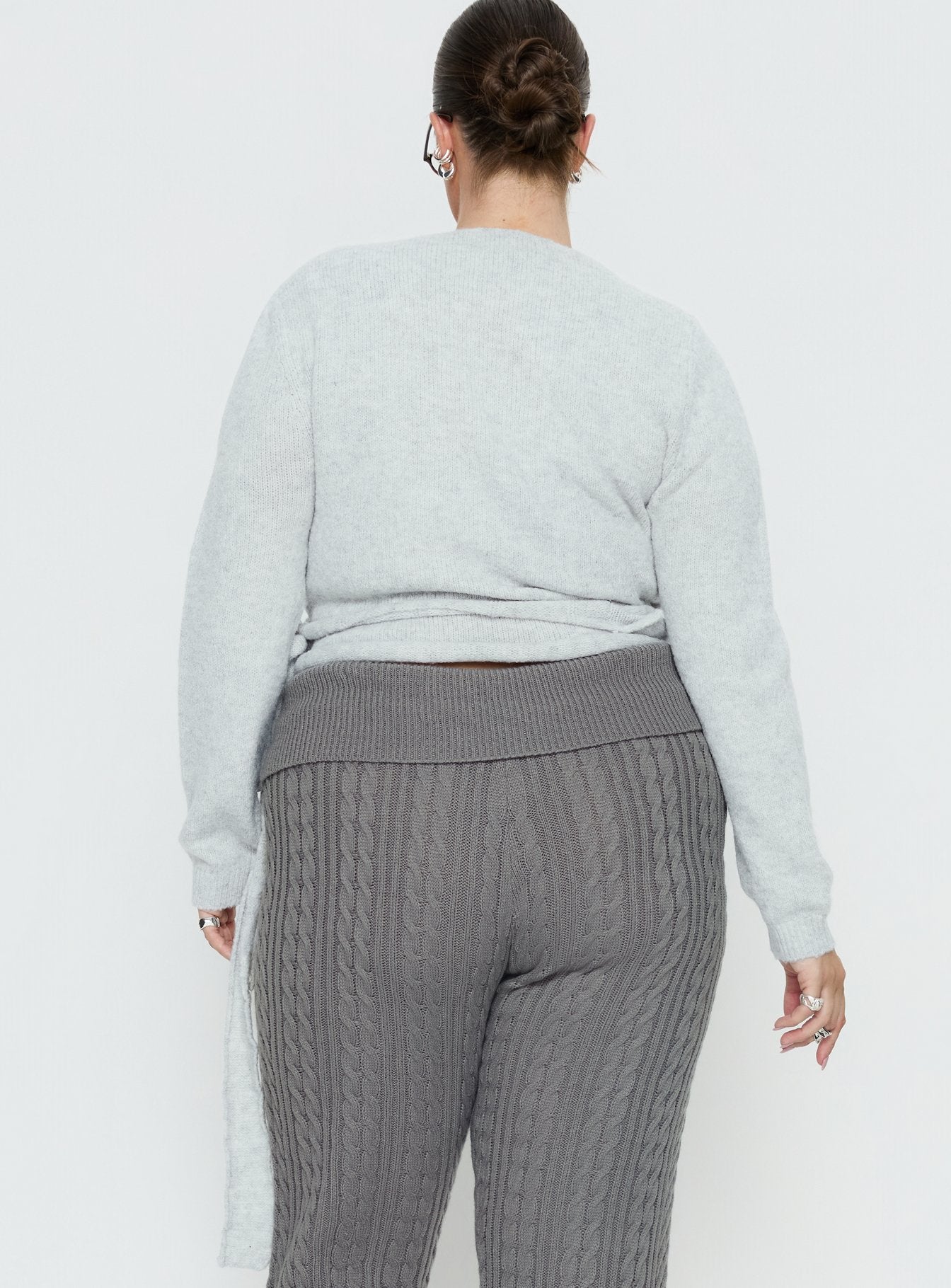 Tonee Wrap Knit Cardigan Grey Curve - Image 5