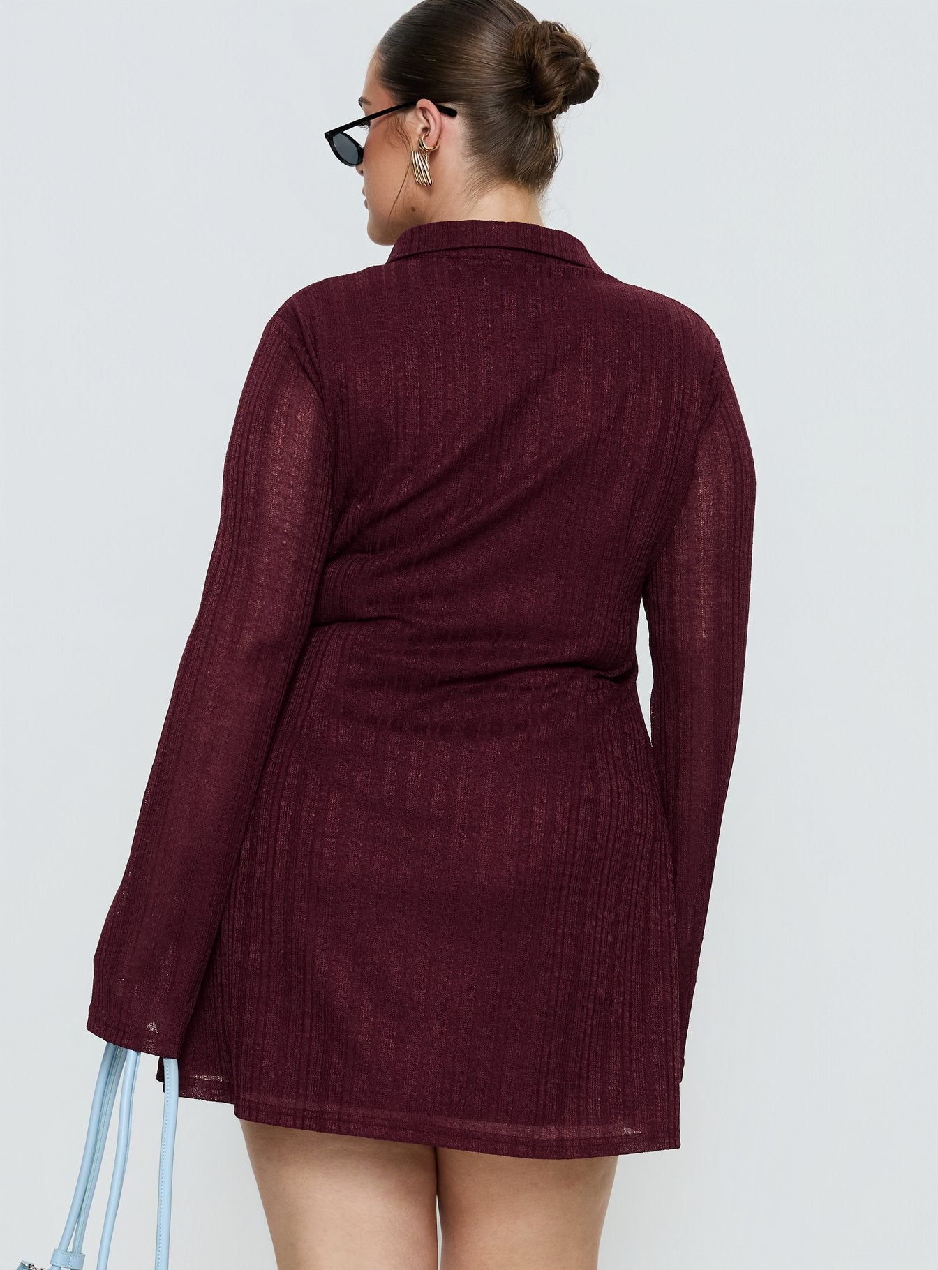 When You Sleep Long Sleeve Mini Dress Wine Curve - Image 4