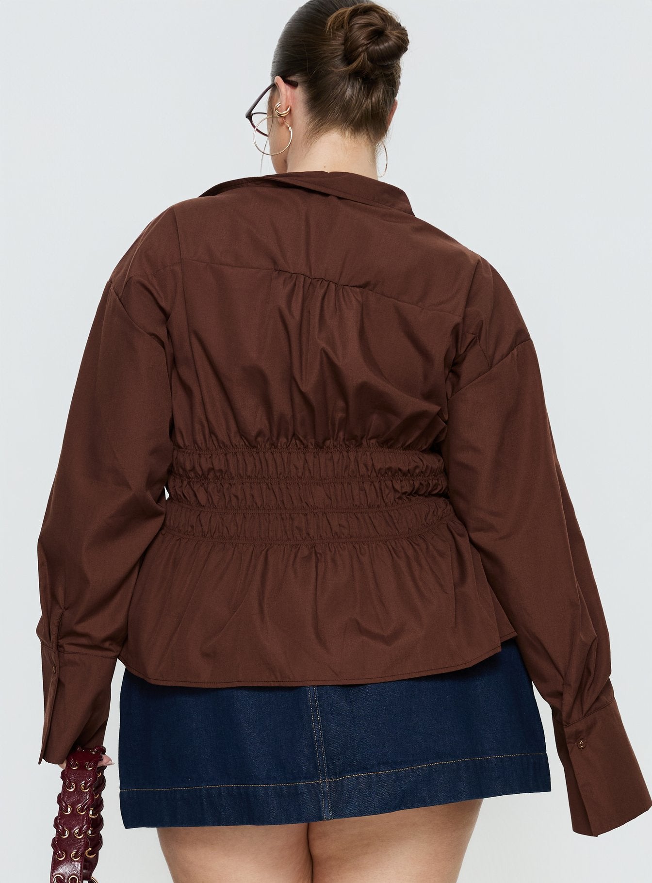 As You Are Shirred Button Up Top Chocolate Curve - Image 5
