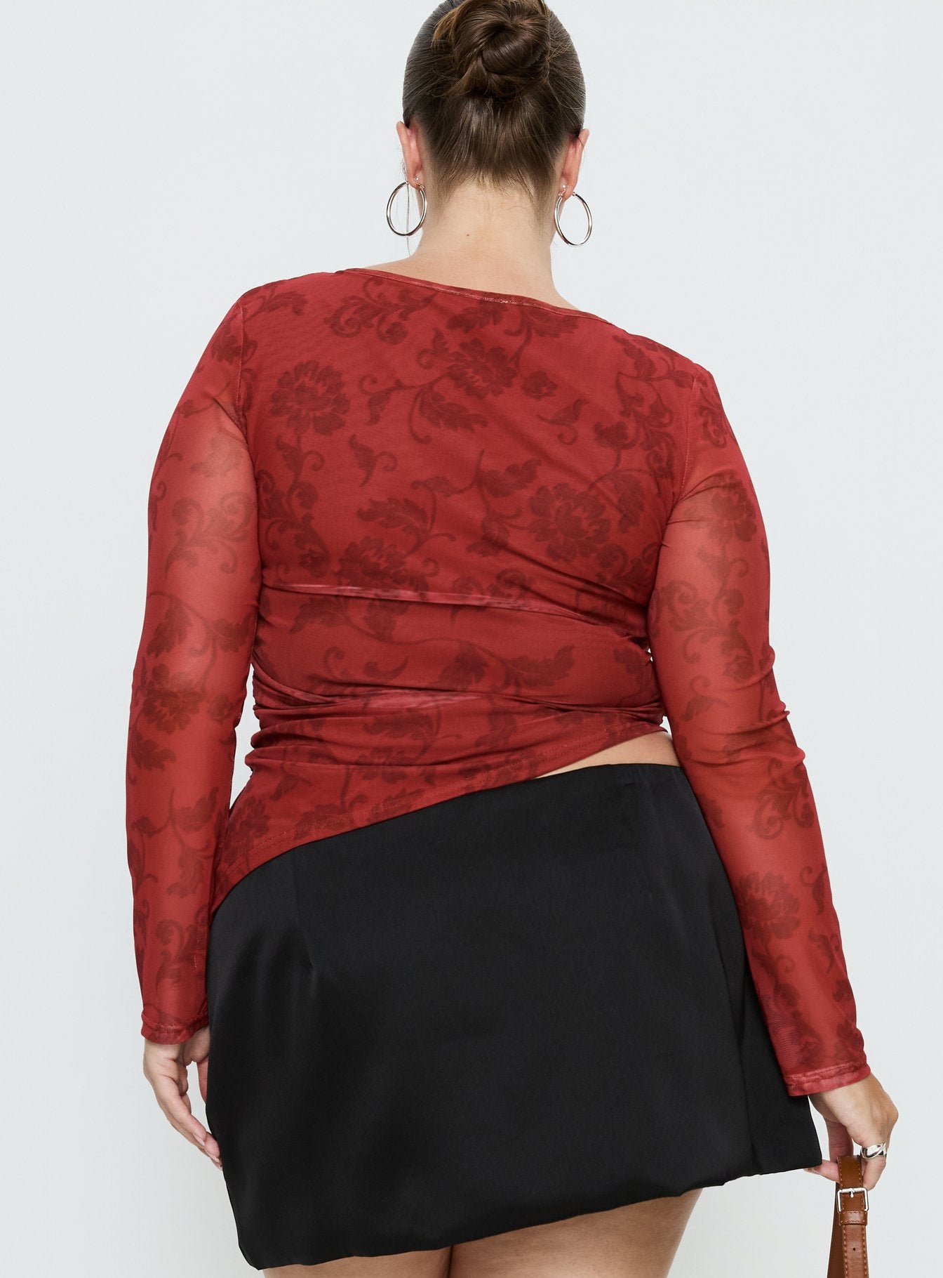 People Watching Long Sleeve Top Red Floral Curve - Image 5