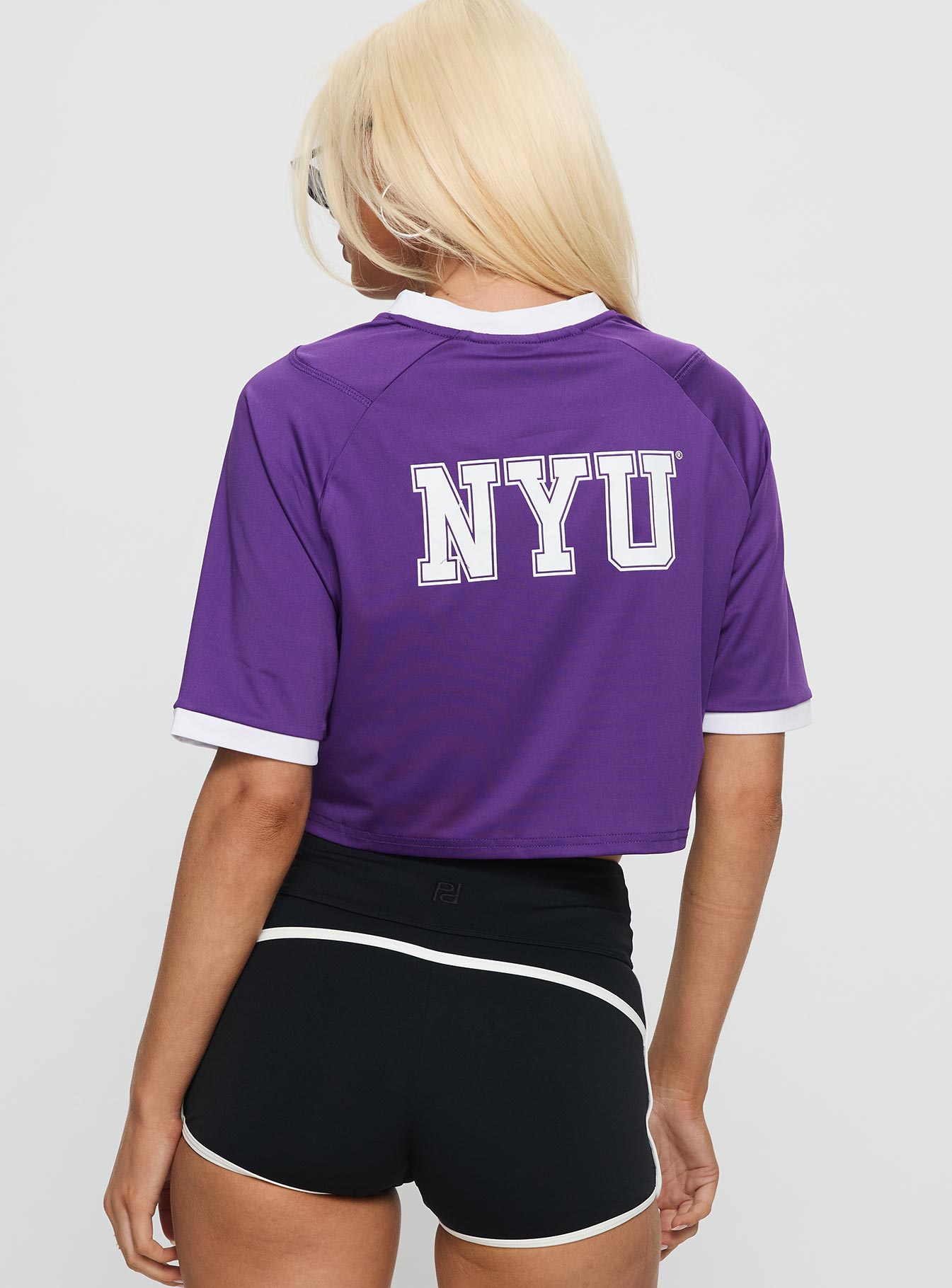NYU Cropped Soccer Jersey Tee Purple - Image 4