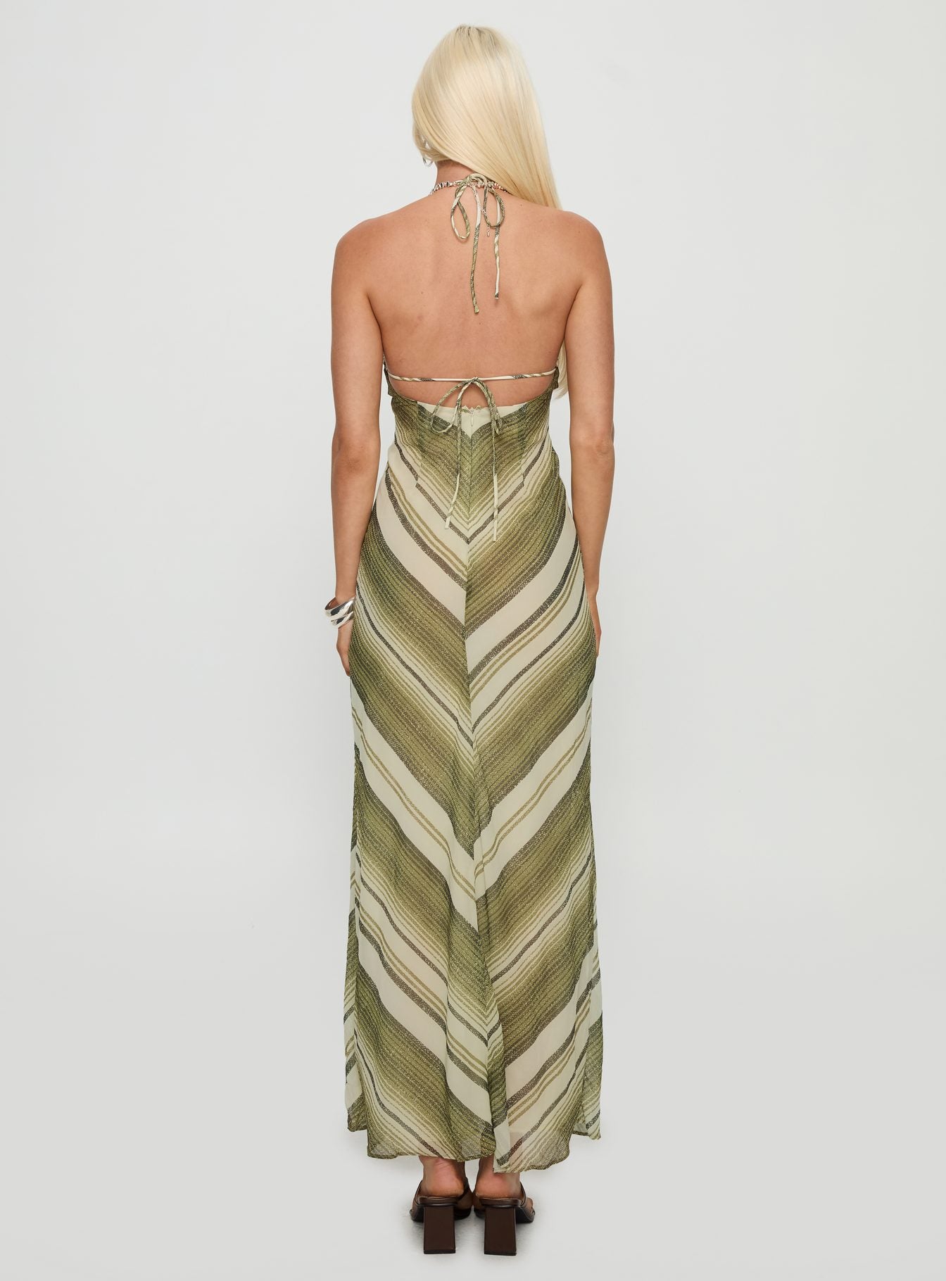 Esmira Halter Maxi Dress Green Stripe - Image 4