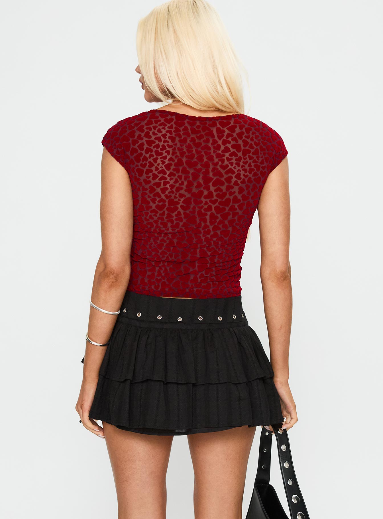 Fire Sign Studded Tiered Mini Skirt Black - Image 5