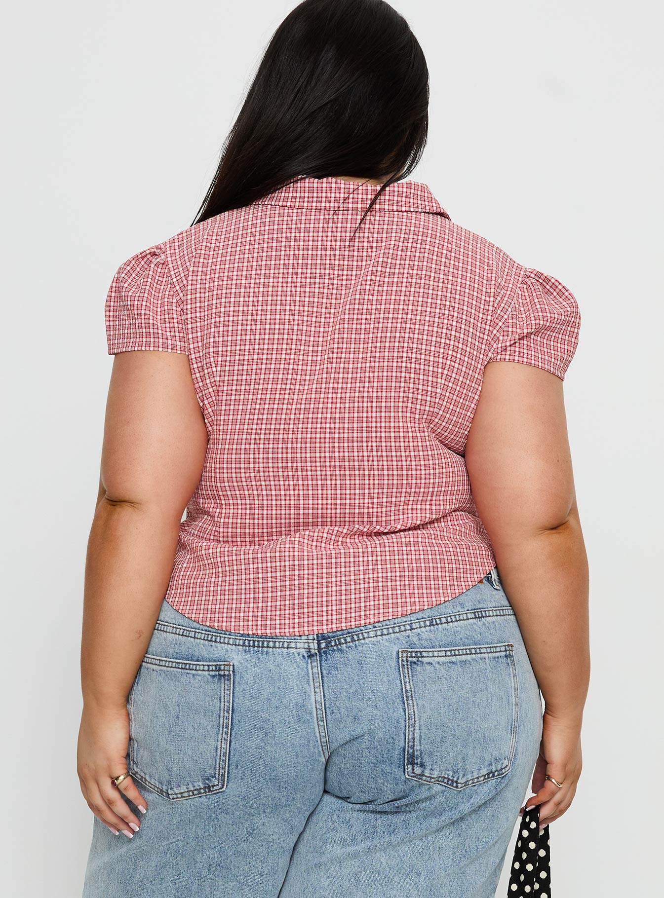 Float Away Button Up Top Red Check Curve - Image 5