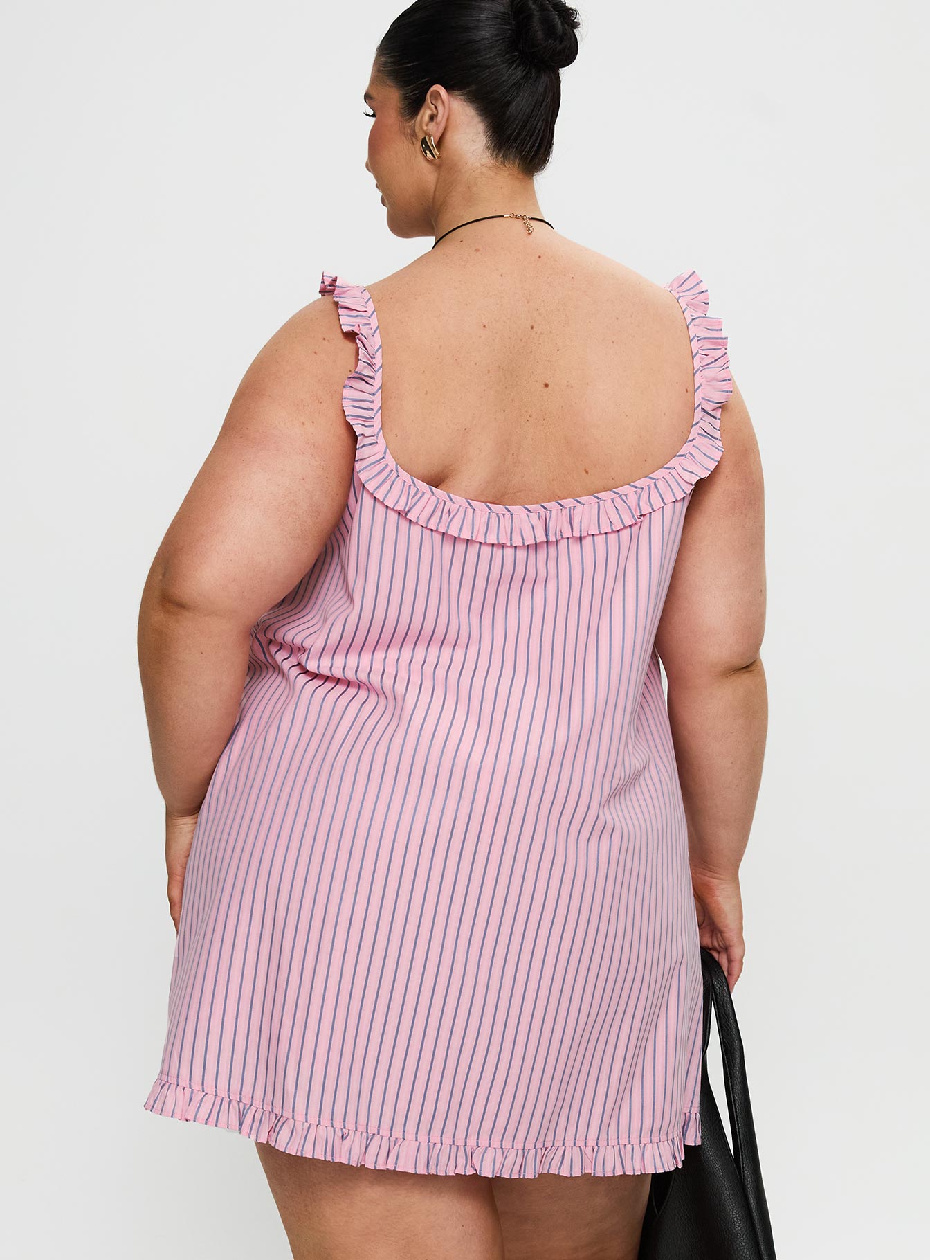 Zalina Babydoll Mini Dress Pink Stripe Curve - Image 5