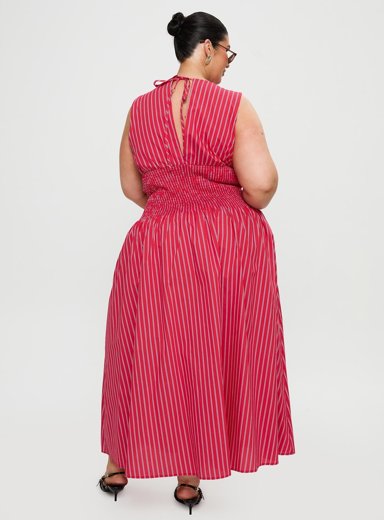 Lilienne Cotton Poplin Maxi Dress Red Stripe Curve - Image 5