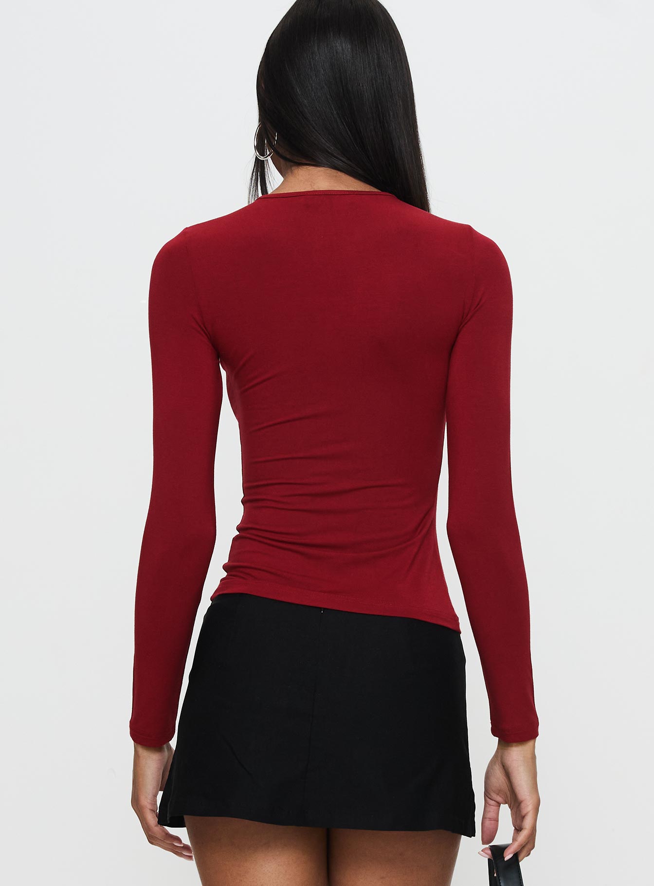 Orlaith Cut Out Long Sleeve Top Burgundy - Image 4