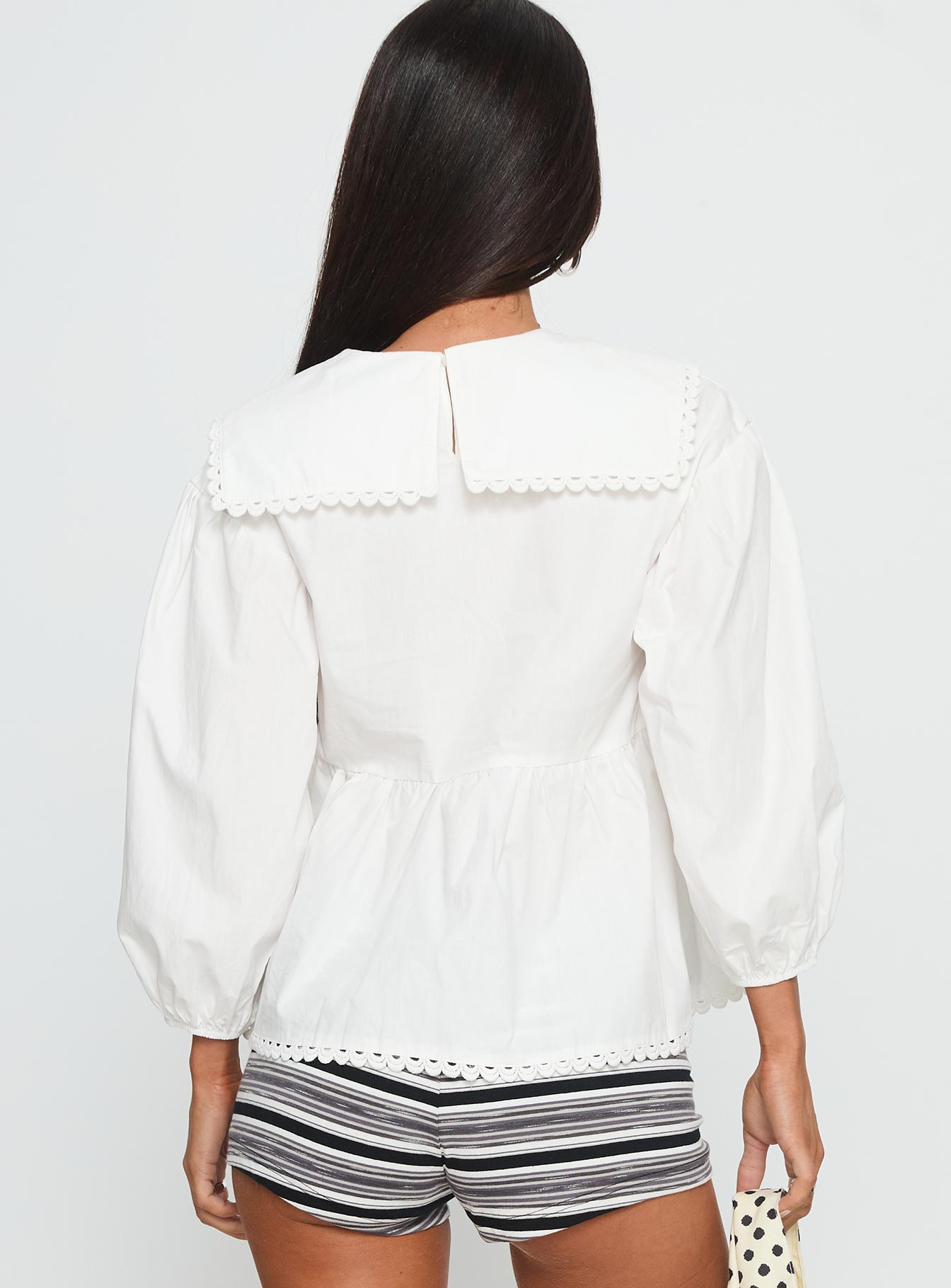 Narelle Deep Collar Blouse Top White - Image 5