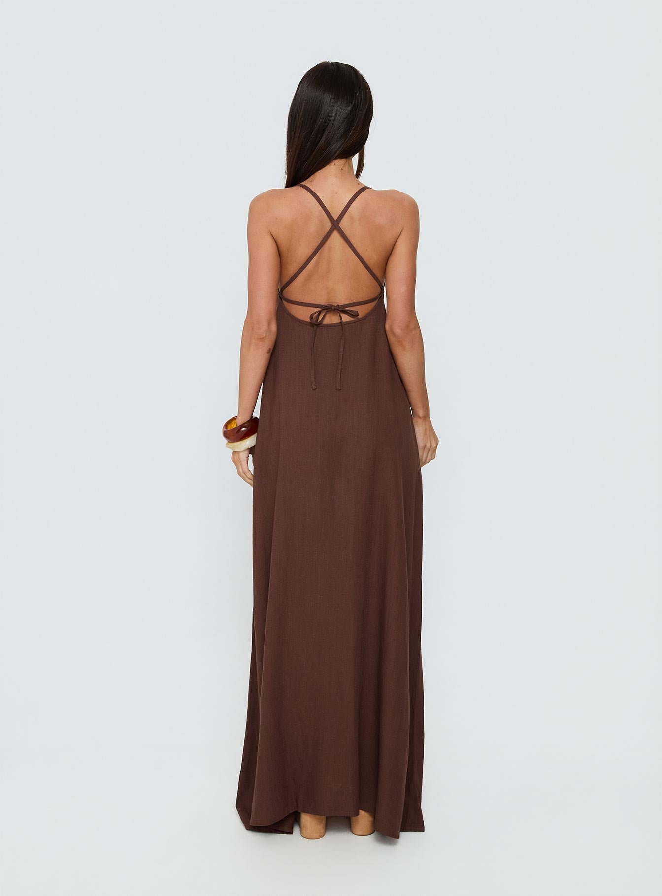 Solie Tie Back Maxi Dress Chocolate - Image 4