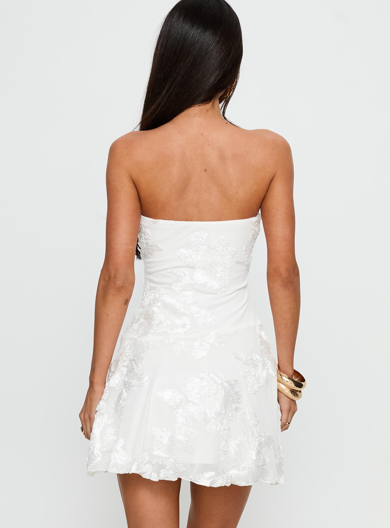 Meadow of Dreams Strapless Mini Dress White Floral Burnout - Image 5