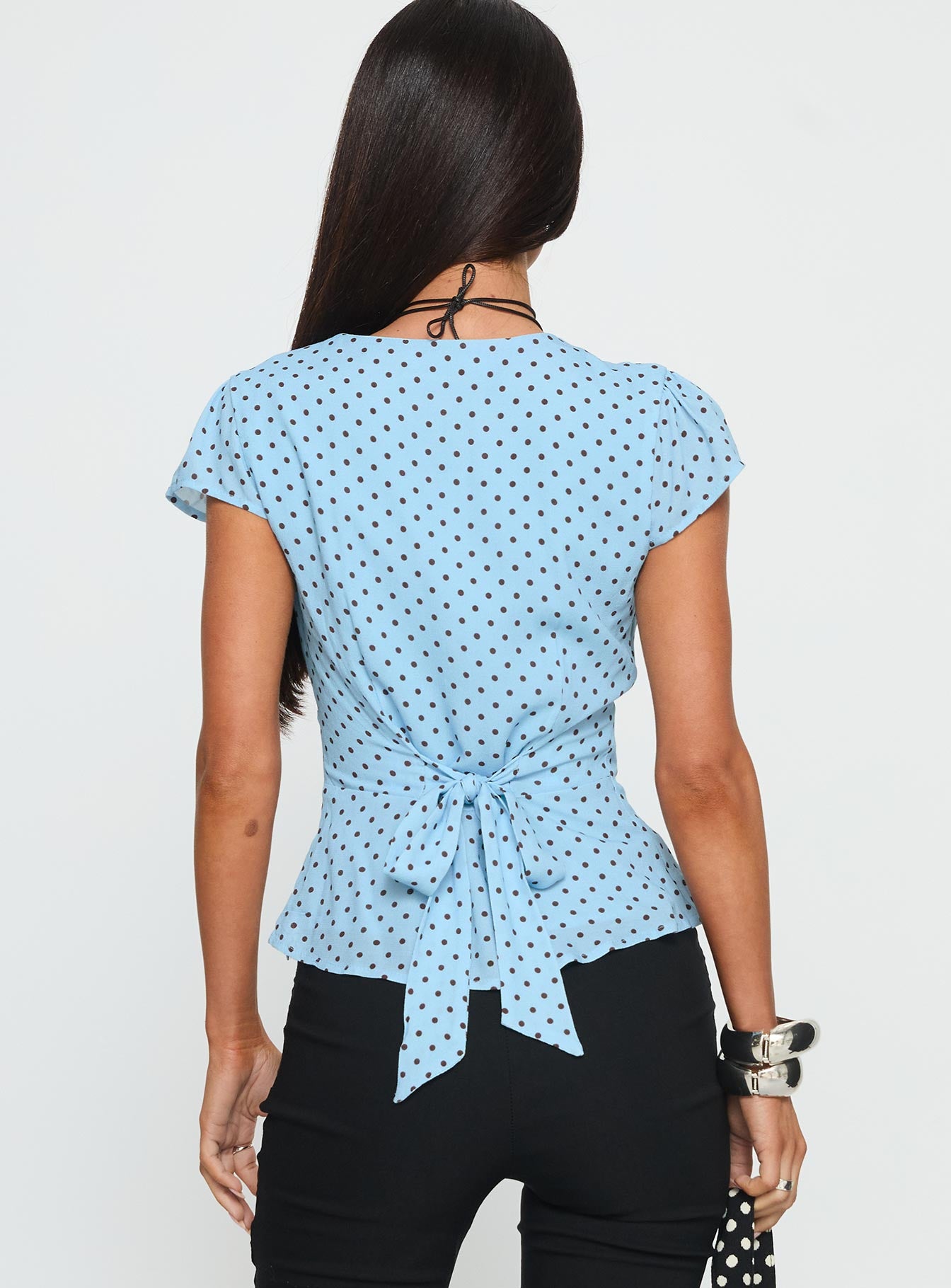 Dalanna Cap Sleeve Top Blue Polka - Image 5