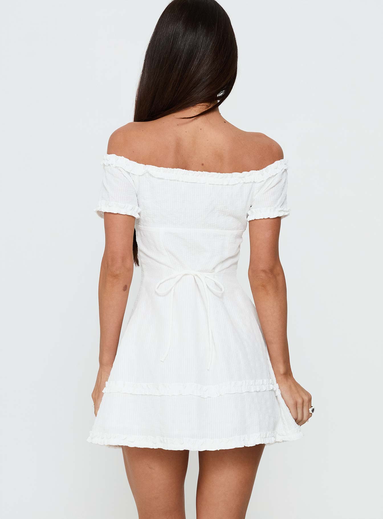 Zoela Off Shoulder Ruffle Mini Dress White - Image 5