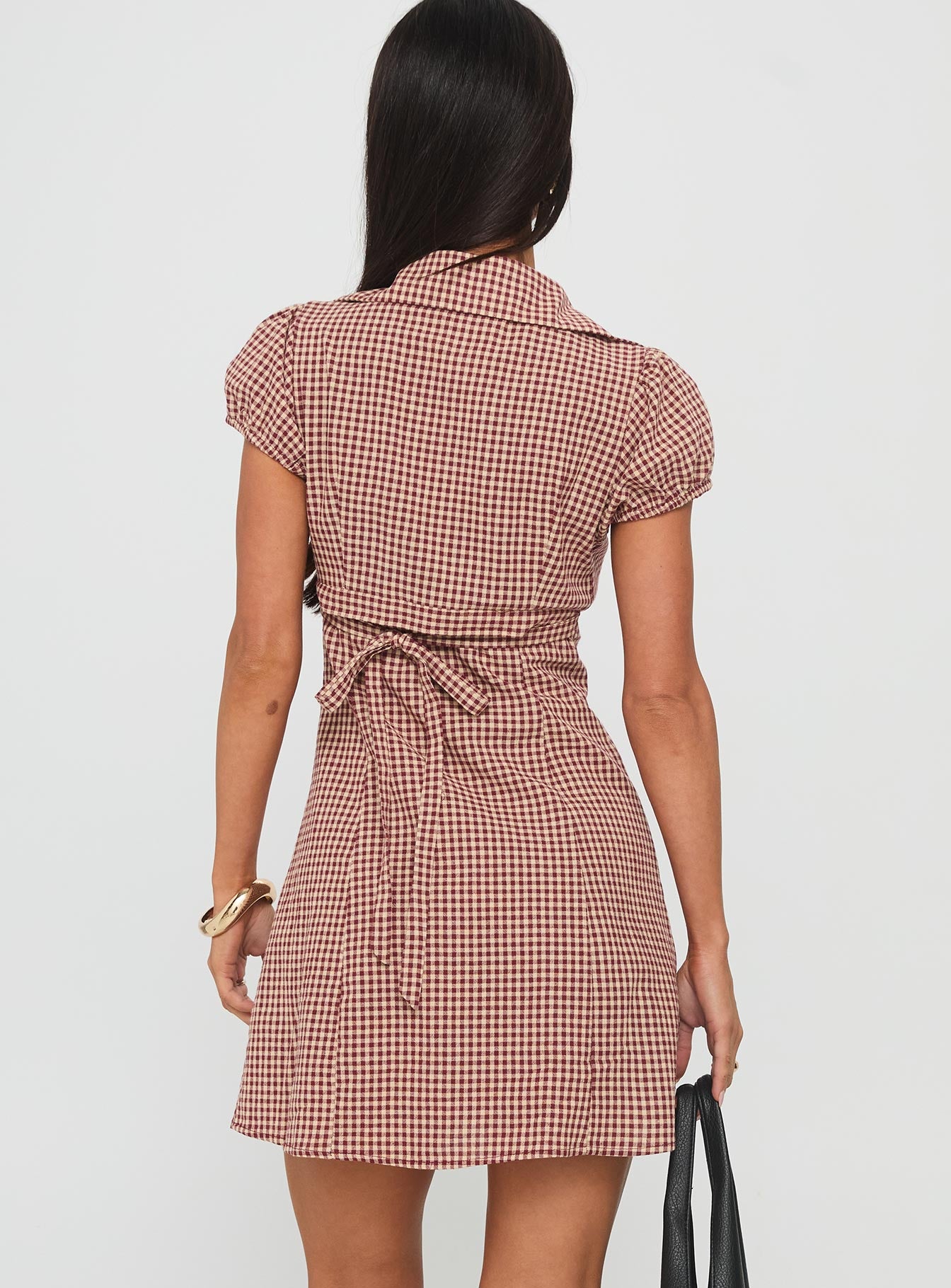 Kavira Tie Bust Shirt Dress Red Gingham - Image 4