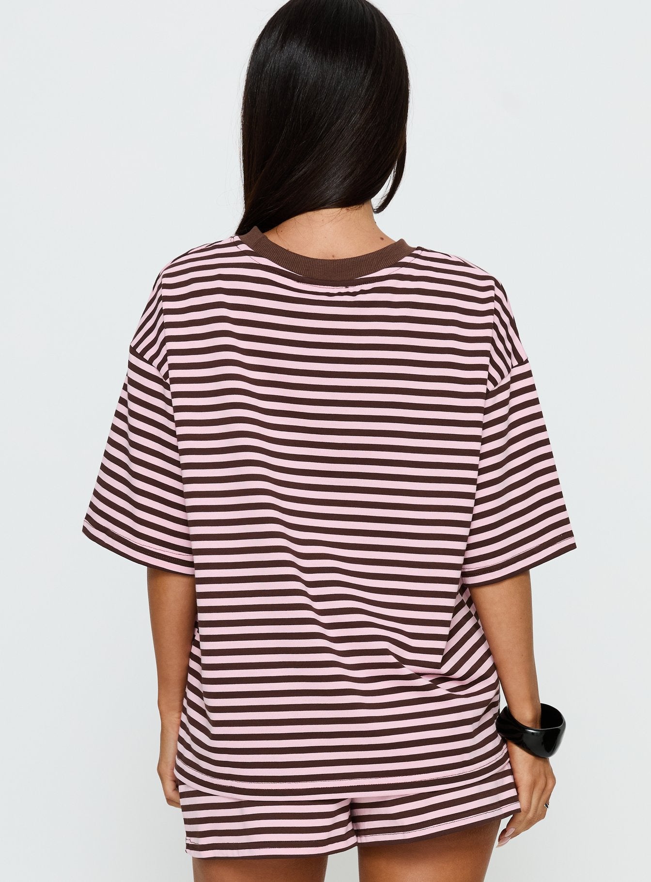 Settle Down Short Sleeve Top Pink / Brown Stripe - Image 6