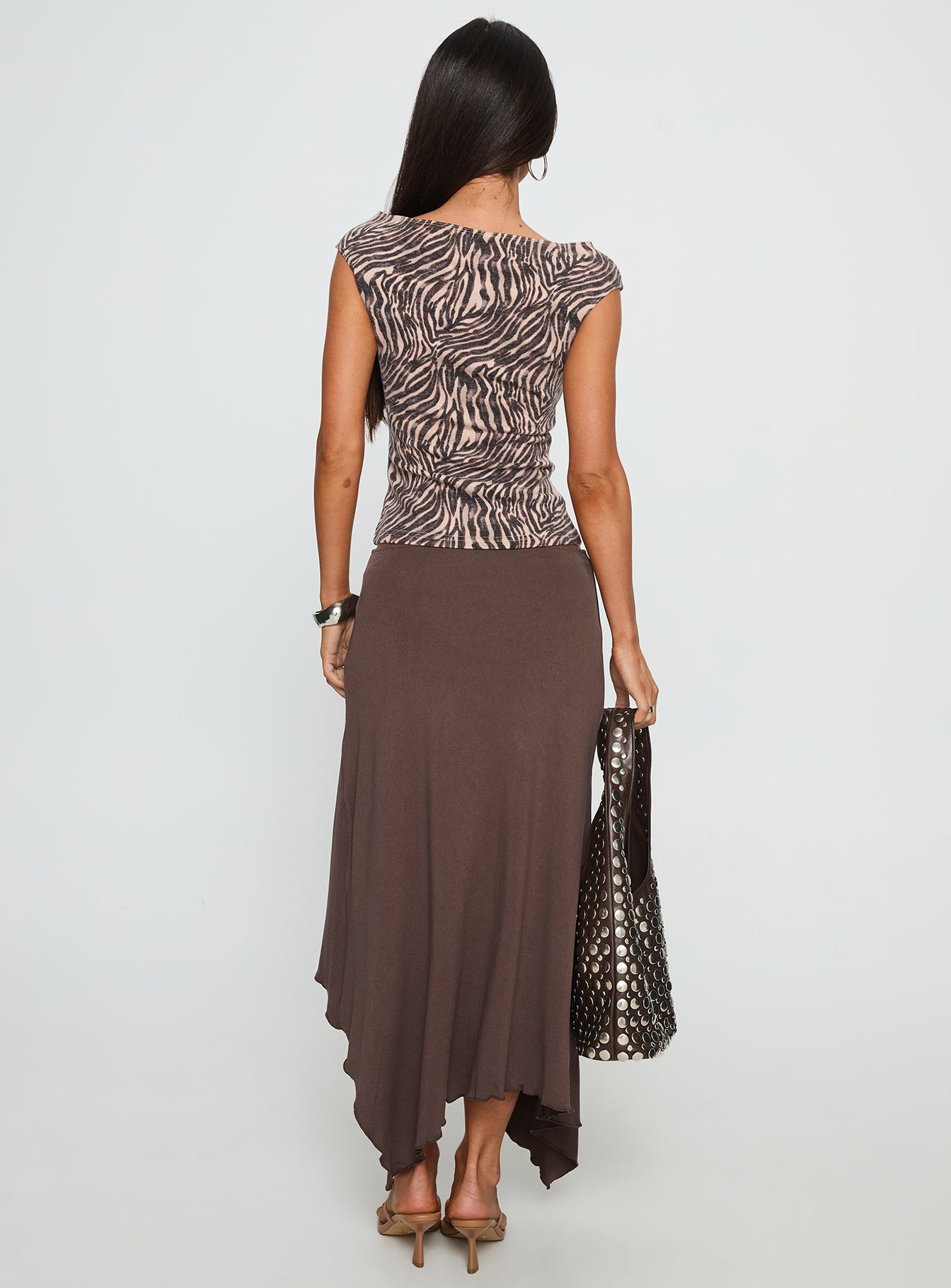 Futura Asymmetrical Midi Skirt Chocolate - Image 5