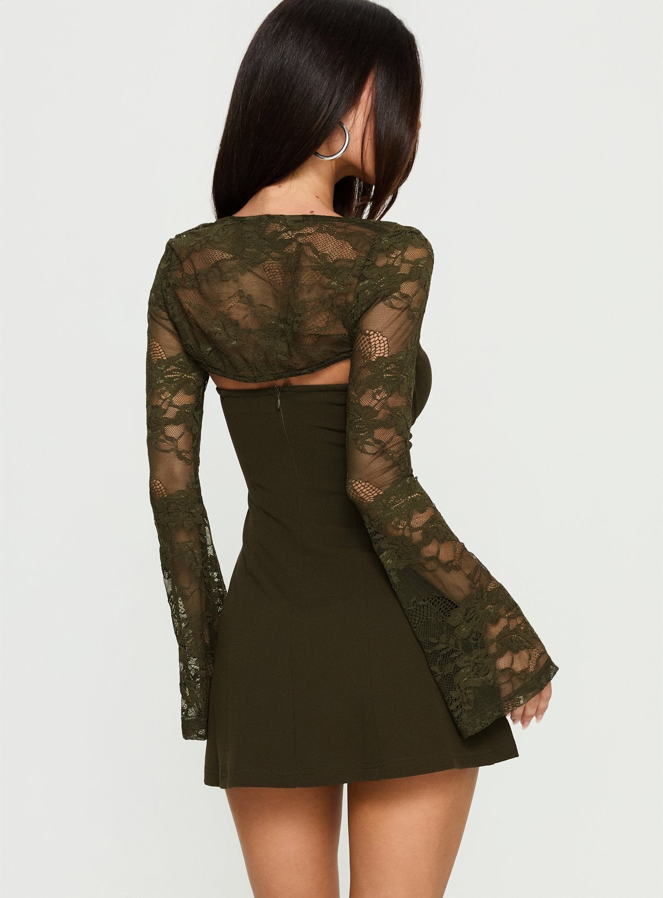 Jacenta Long Sleeve Lace Bolero Mini Dress Green - Image 4