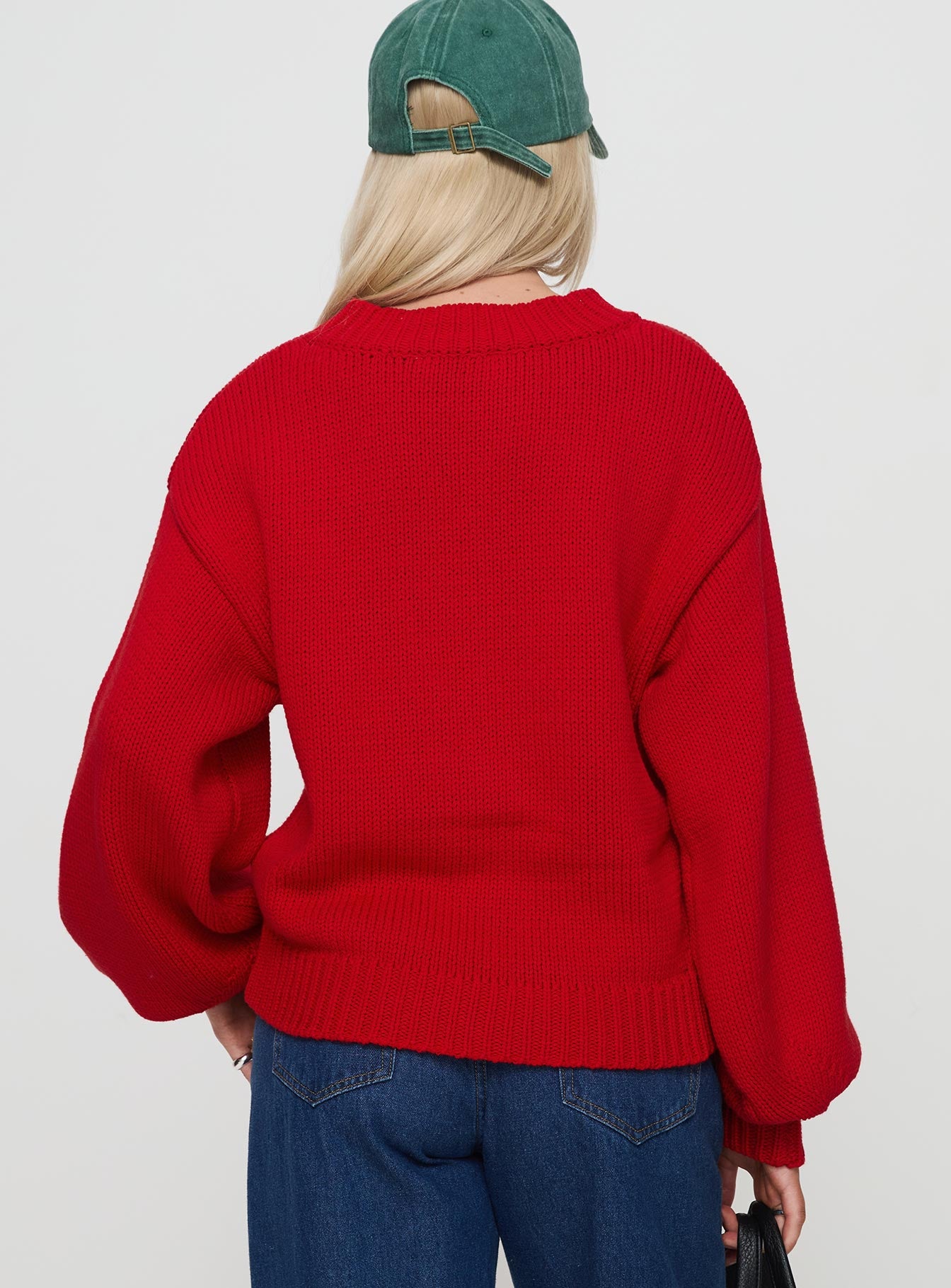 Harmony Balloon Sleeve Knit Sweater Red - Image 5