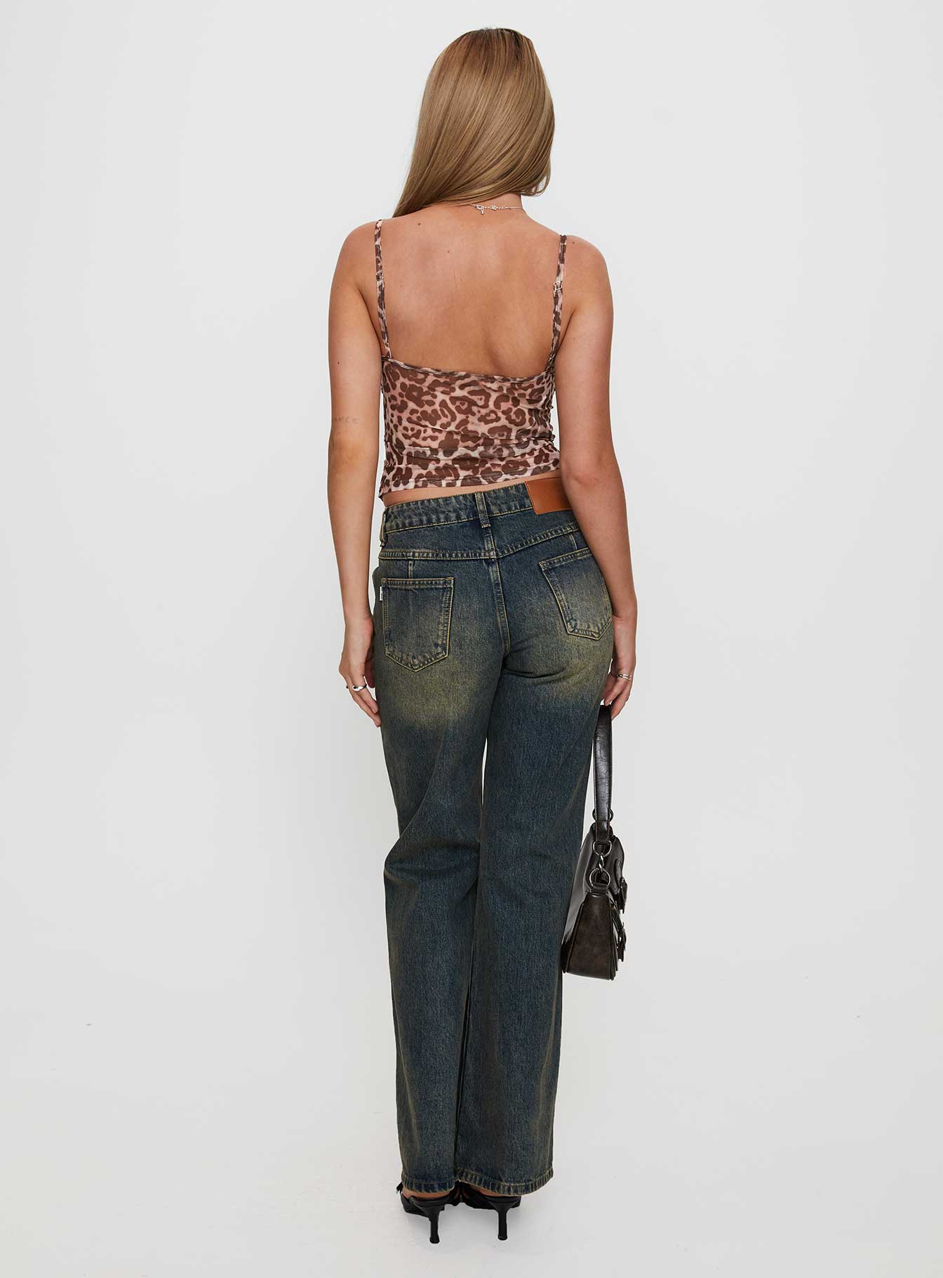 Inverness Pinched Detail Mid Rise Wide Leg Jeans Tea - Image 4