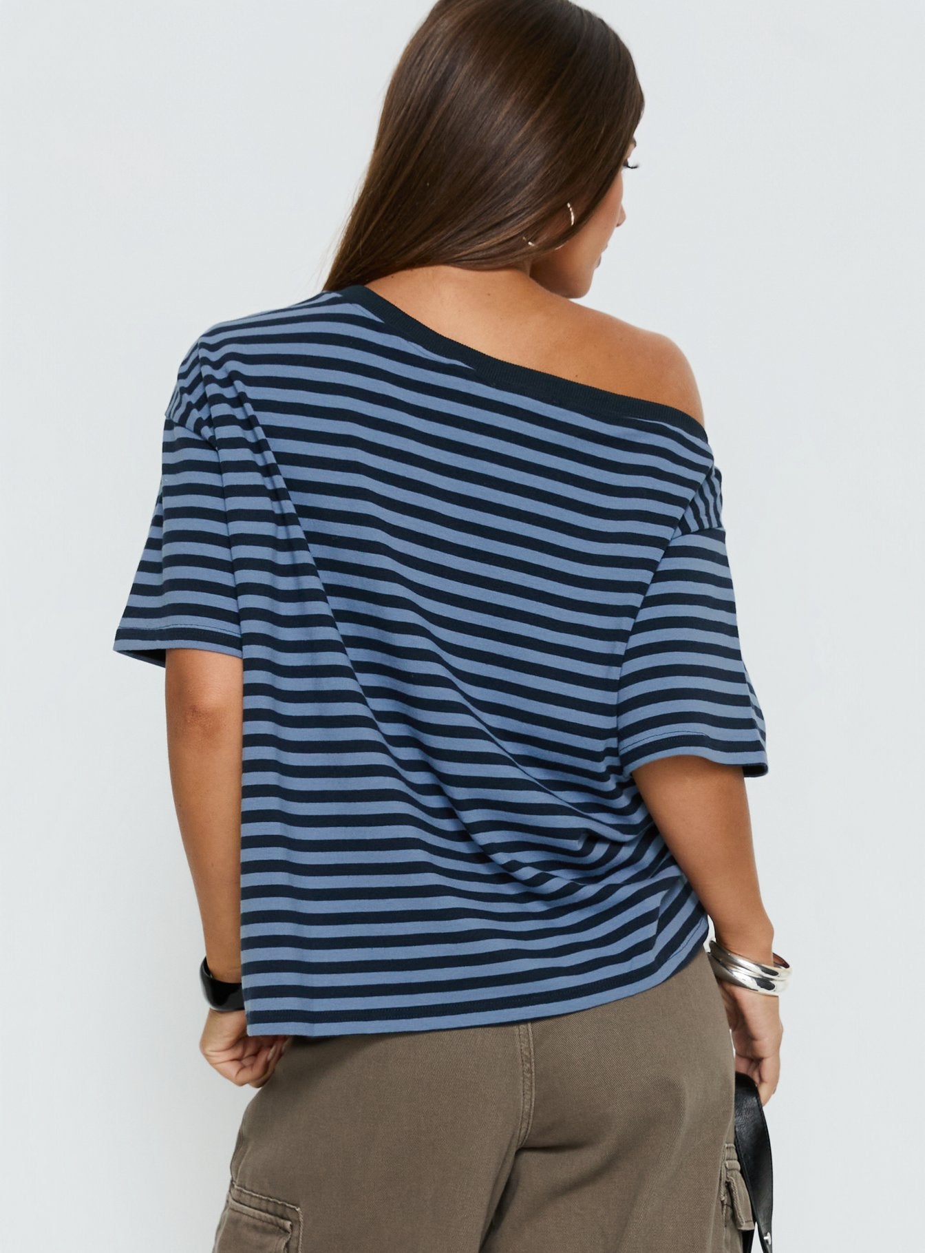 Settle Down One Shoulder Top Blue Stripe - Image 5