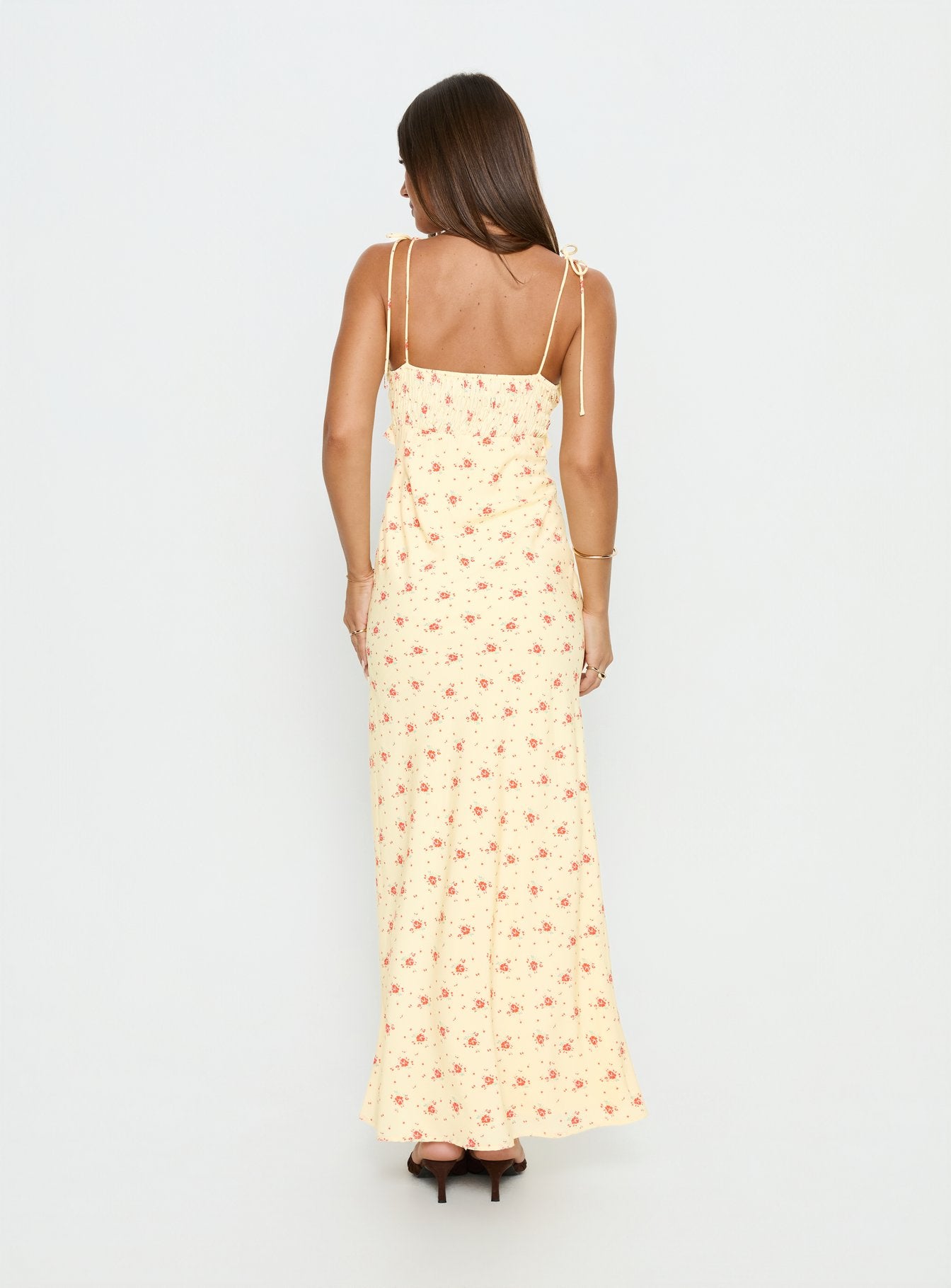 Morcar Frill V Neck Maxi Dress Yellow Floral - Image 5
