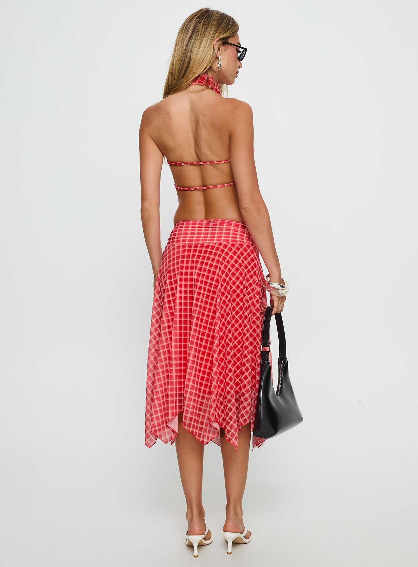 Scenic Route Asymmetrical Midi Skirt Red Check - Image 5
