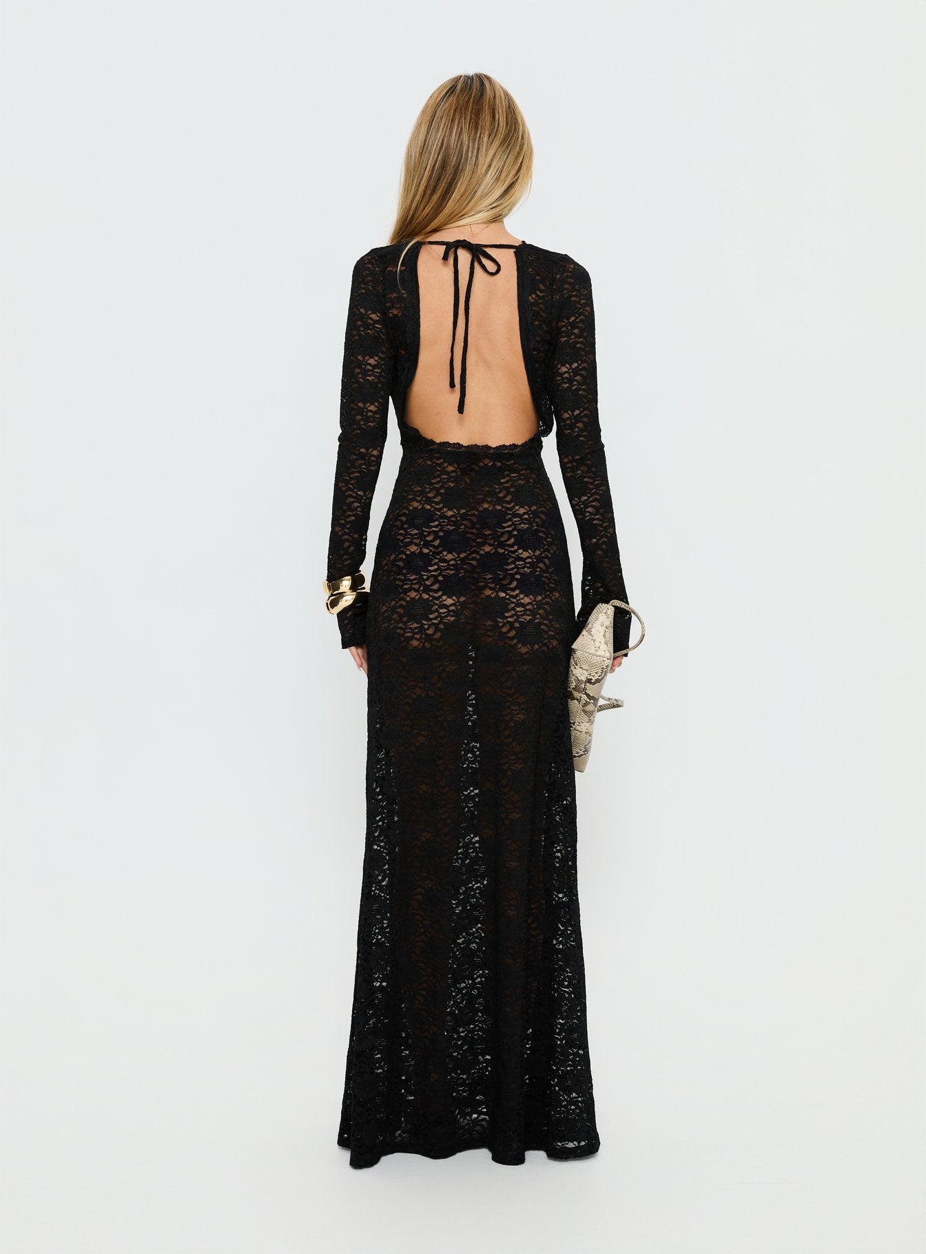 Delwyn Lace Backless Maxi Dress Black - Image 5
