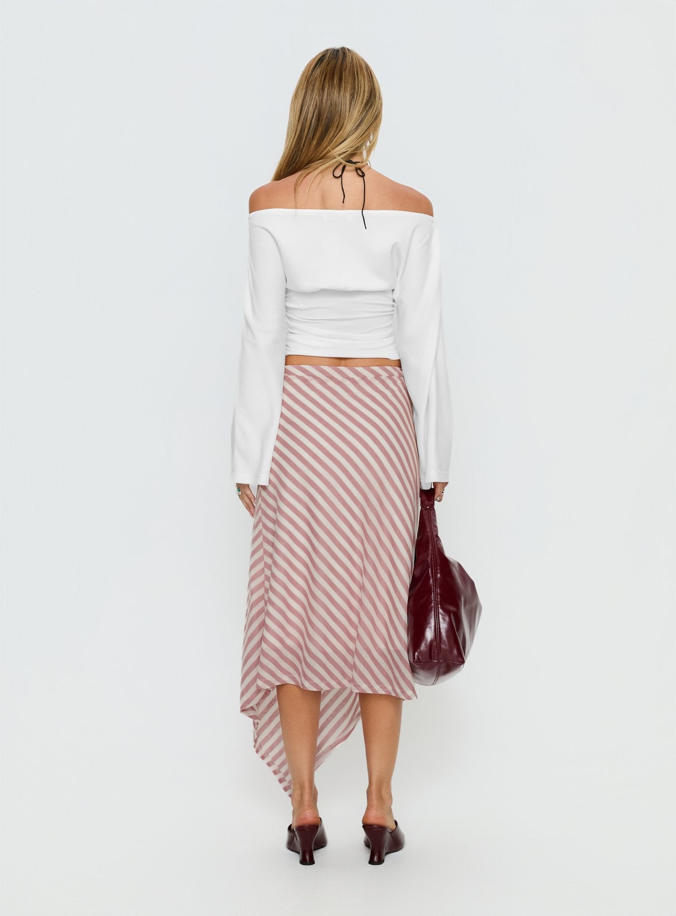 Gwenora Asymmetrical Midi Skirt Pink Stripe - Image 5