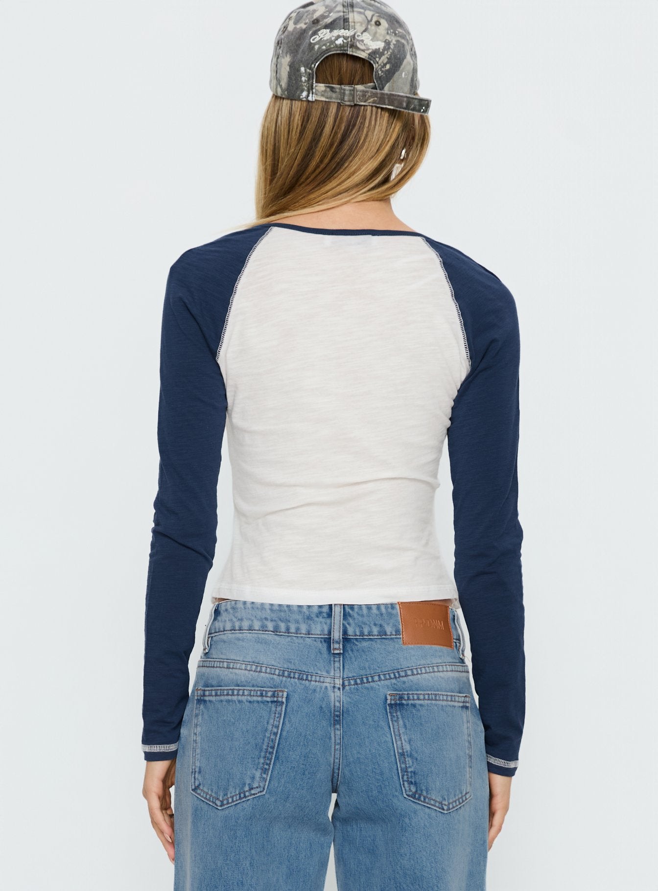 Tokyo 1990 Long Sleeve Raglan Graphic Top White / Blue - Image 5