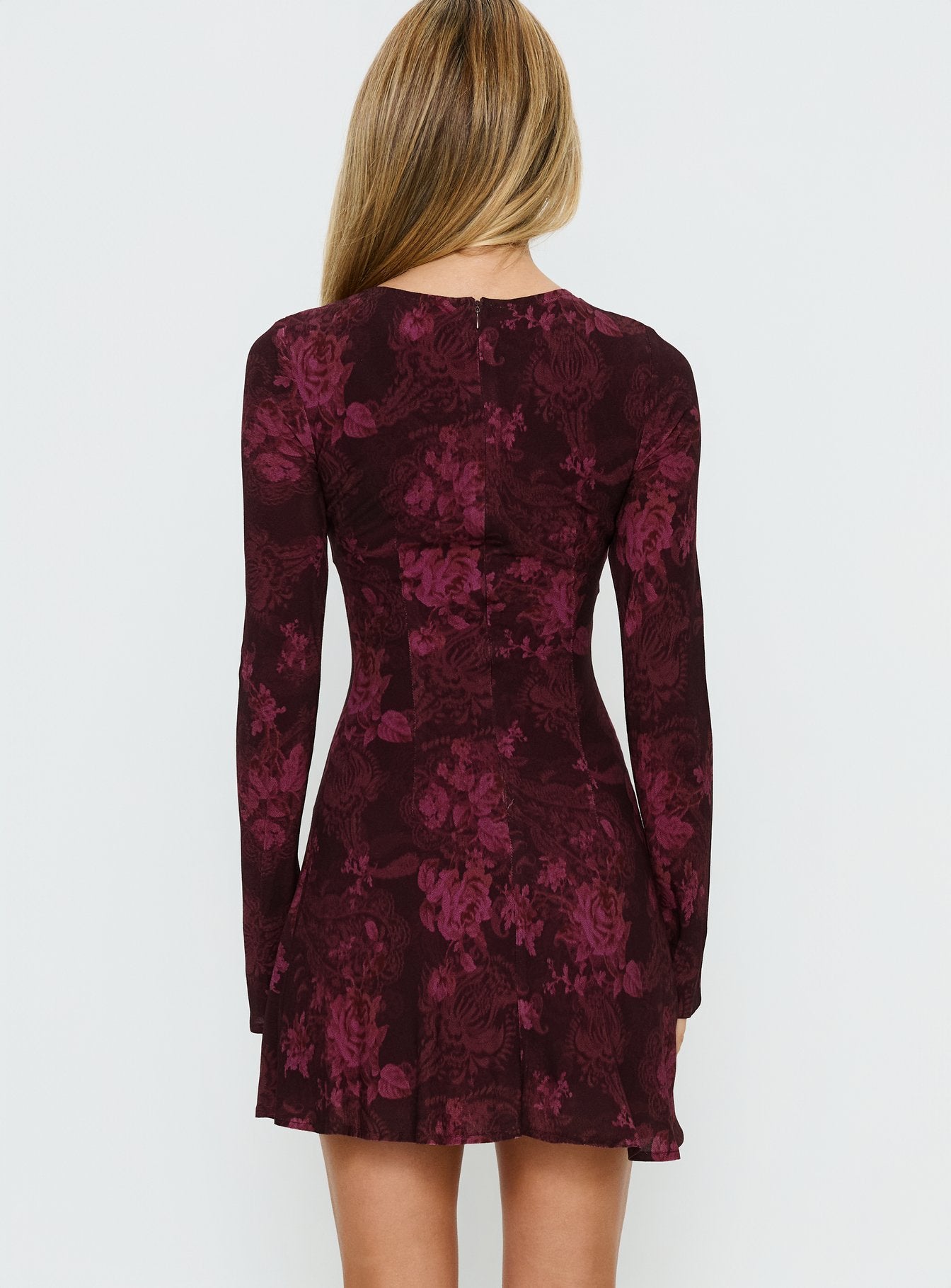 Vivre Long Sleeve Mini Dress Burgundy Paisley - Image 5